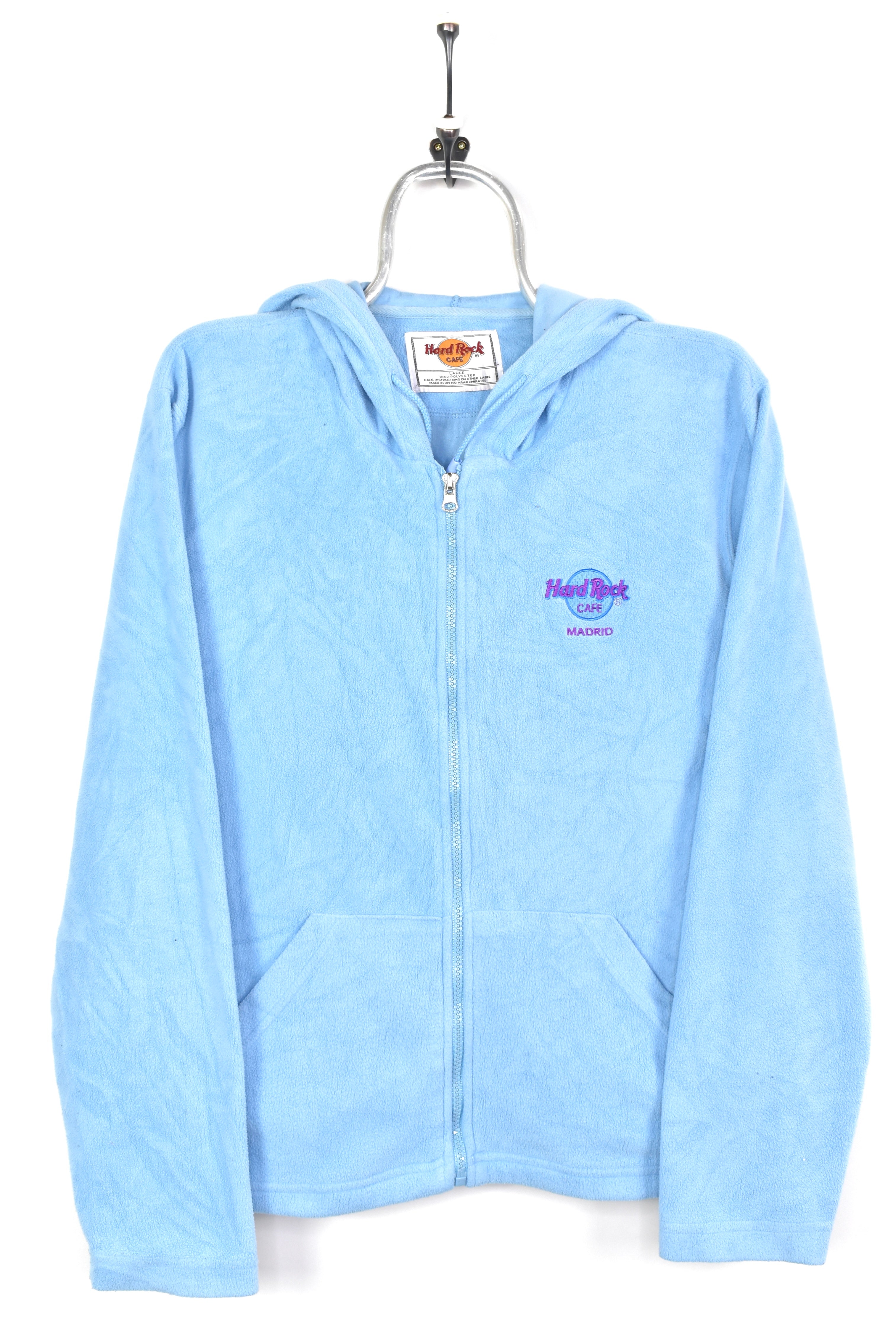 VINTAGE WOMEN'S HARD ROCK CAFE EMBROIDERED BLUE HOODIE | LARGE HARD ROCK CAFE