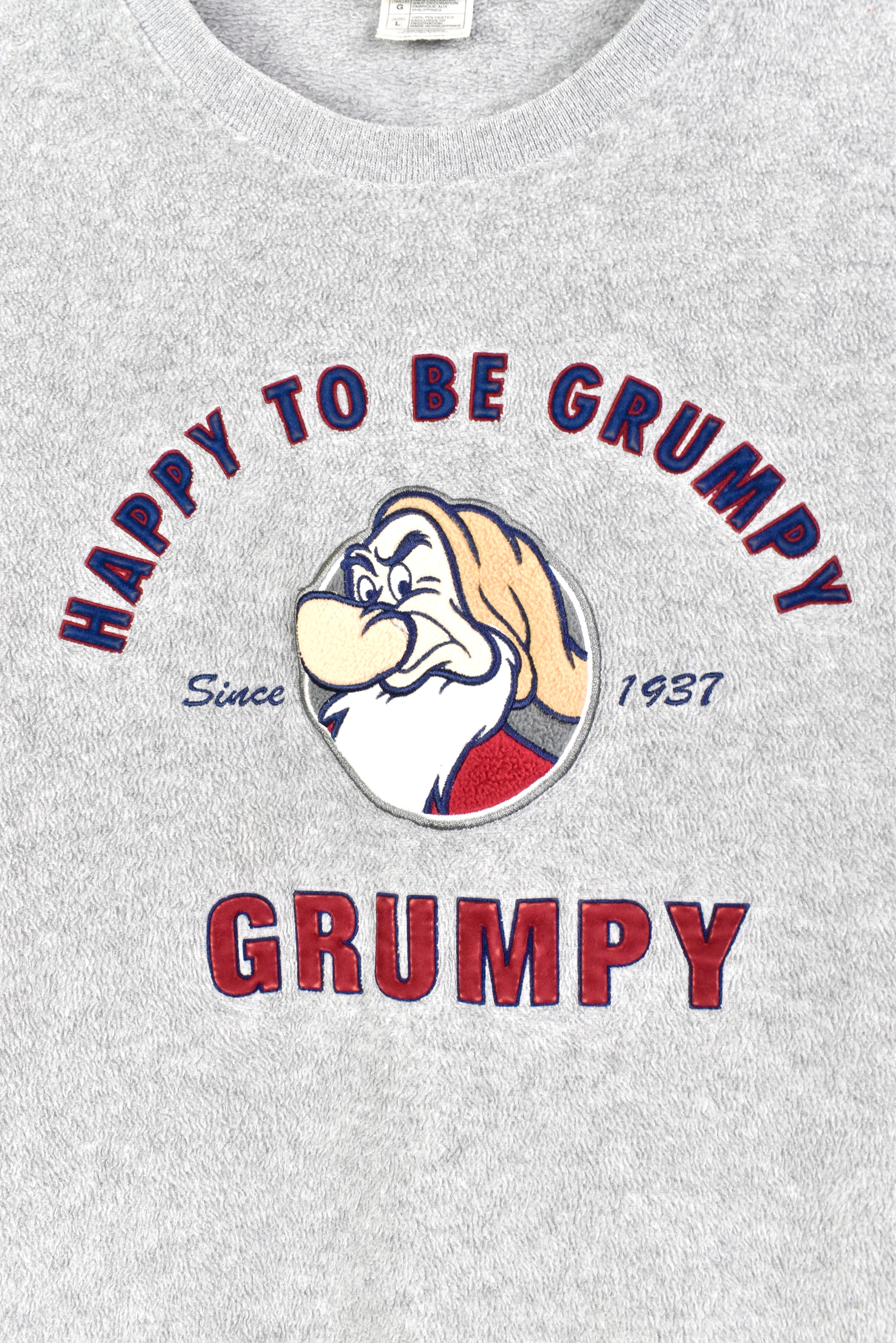 Vintage disney grumpy embroidered grey fleece | xl DISNEY / CARTOON