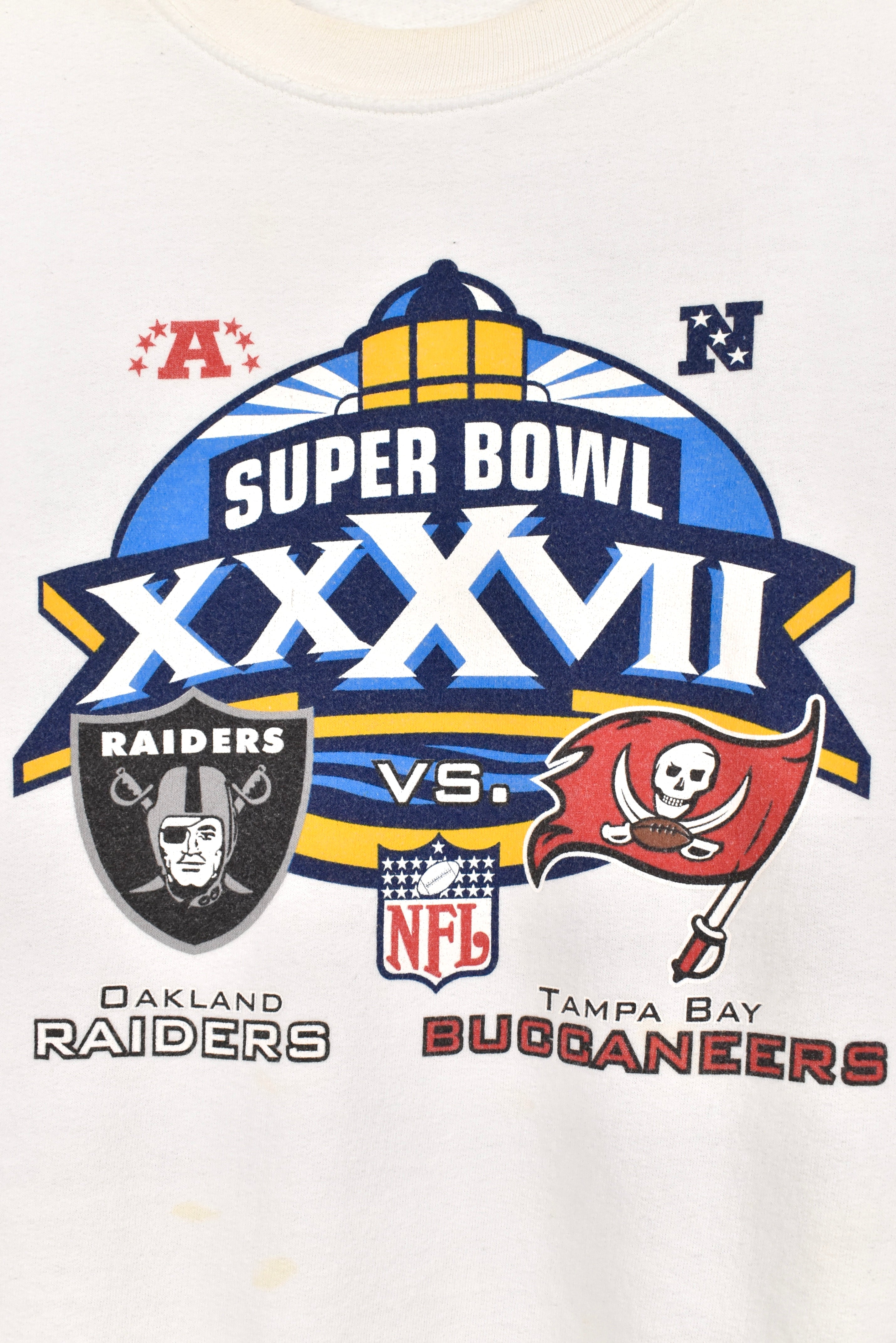 Vintage Super Bowl sweatshirt, NFL Raiders Buccs white graphic crewneck - AU XXL PRO SPORT