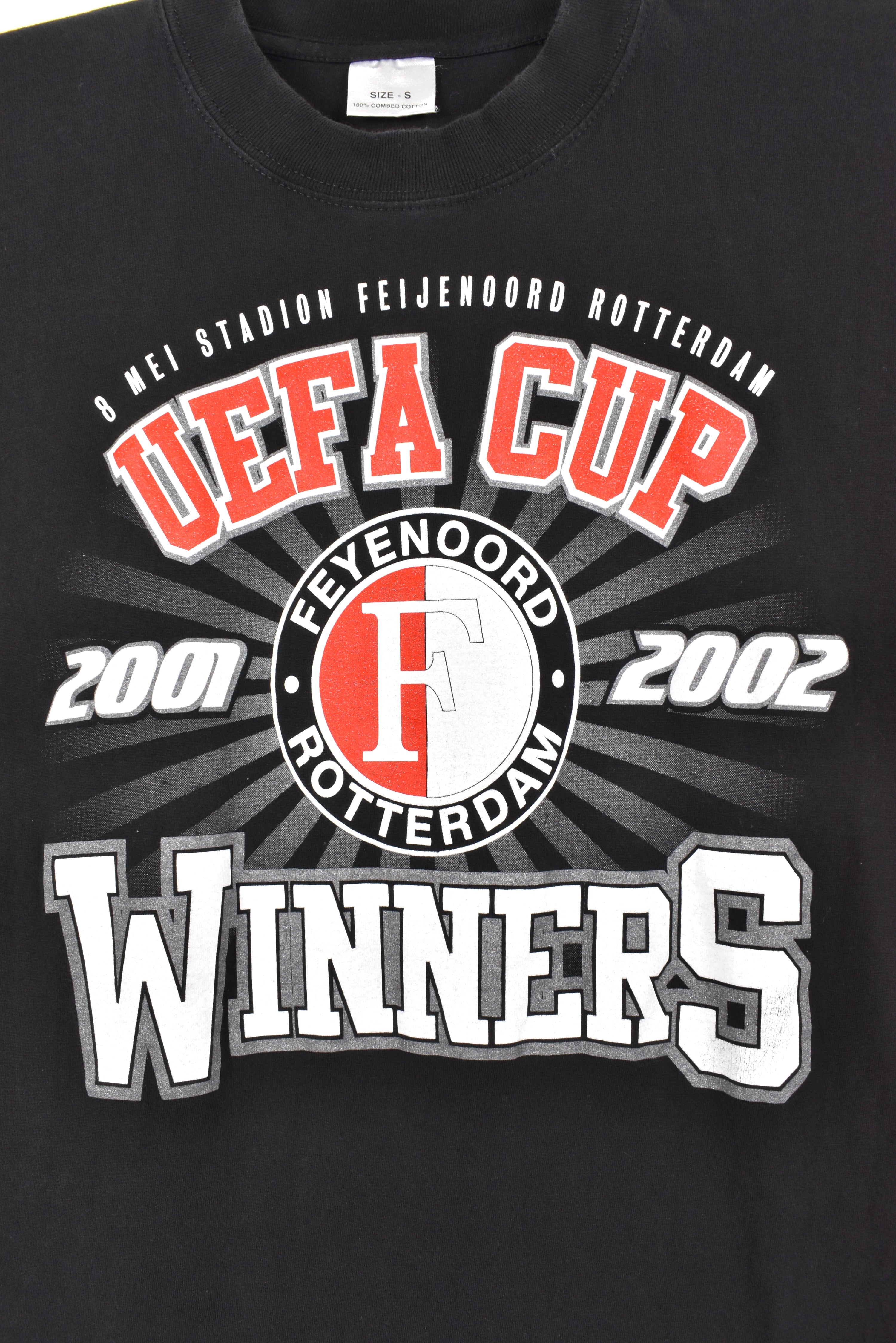 Vintage Feyenoord Rotterdam shirt, 2002 UEFA Europa League black tee - AU XS PRO SPORT