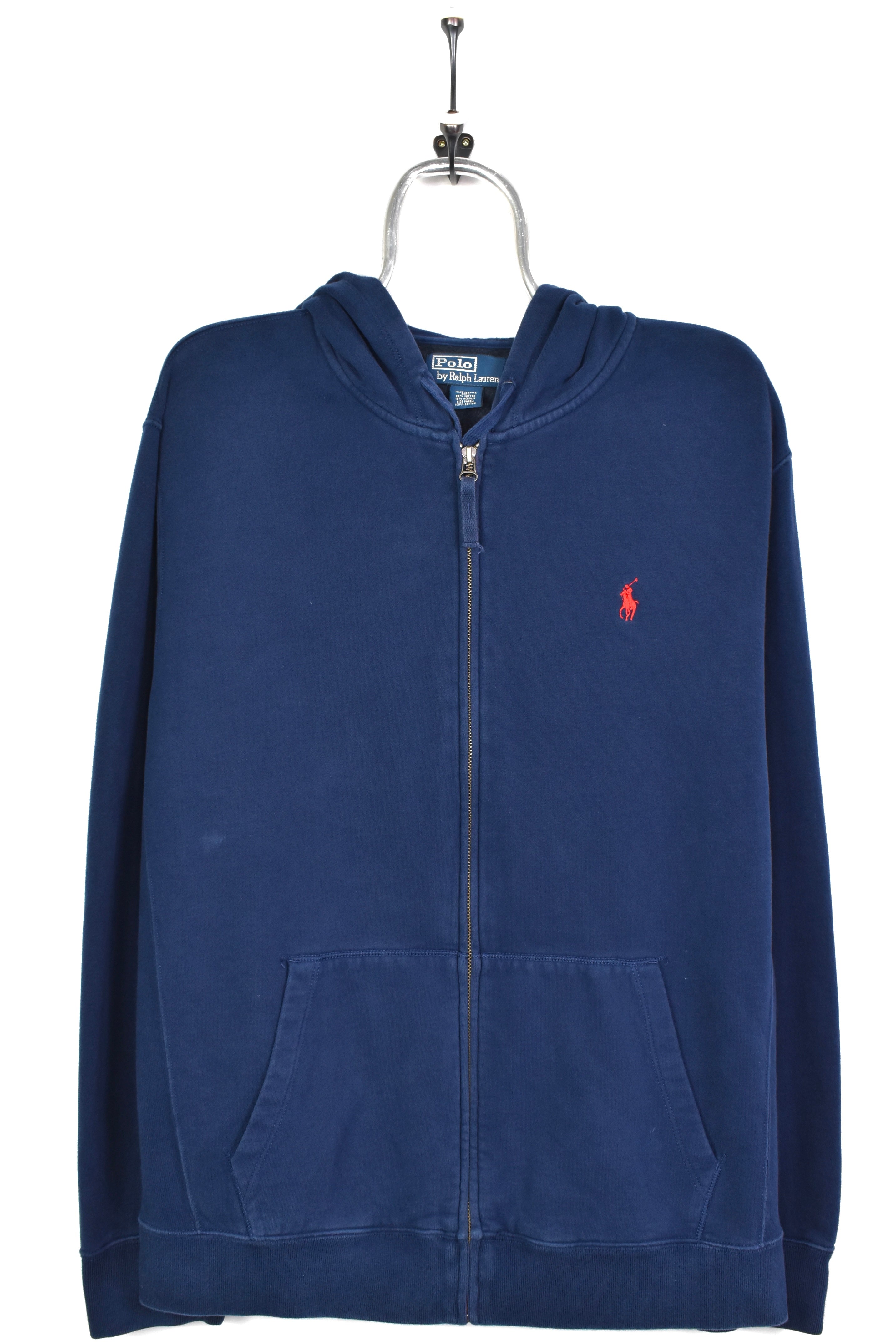 Vintage Ralph Lauren hoodie, full zip embroidered sweatshirt - large, navy blue RALPH LAUREN
