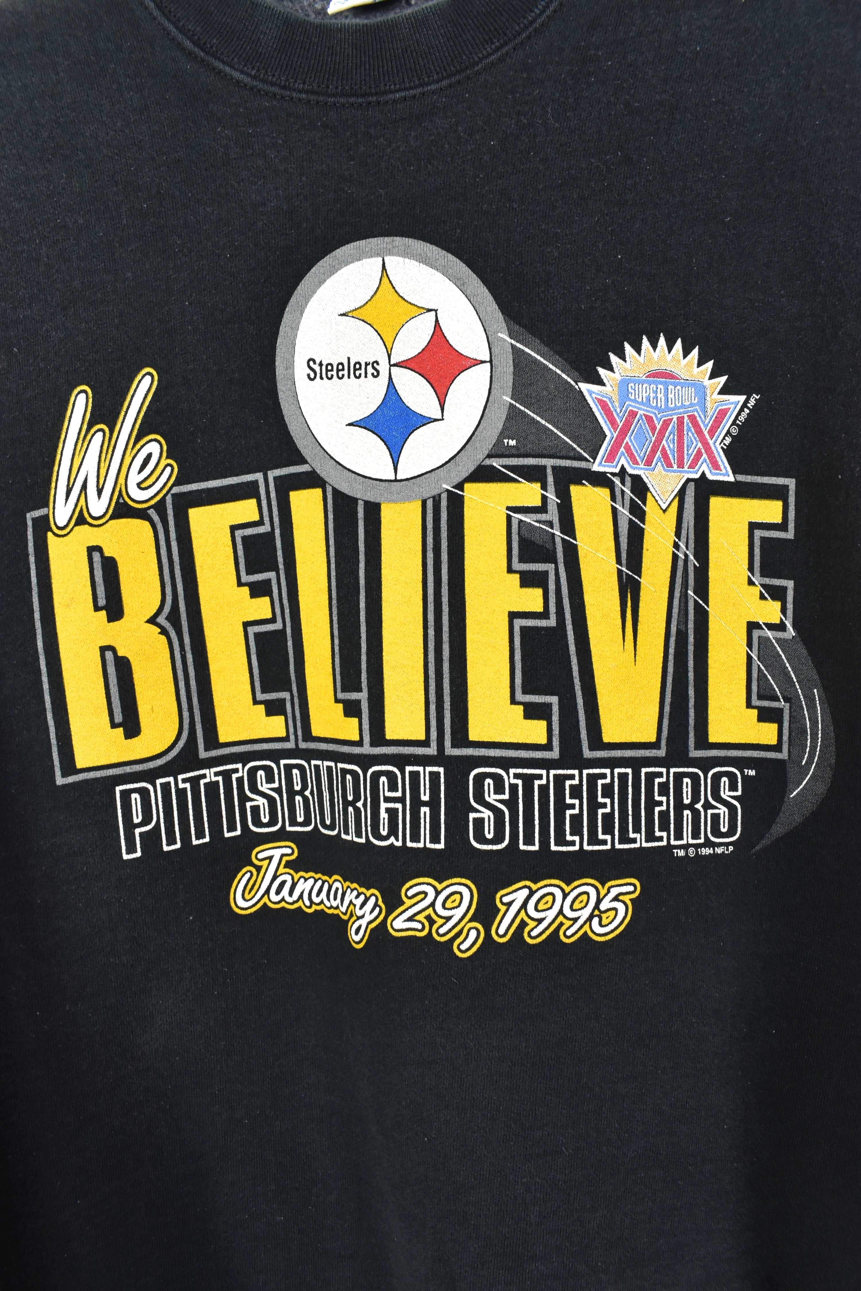 VINTAGE 1995 NFL PITTSBURGH STEELERS BLACK SWEATSHIRT | LARGE PRO SPORT