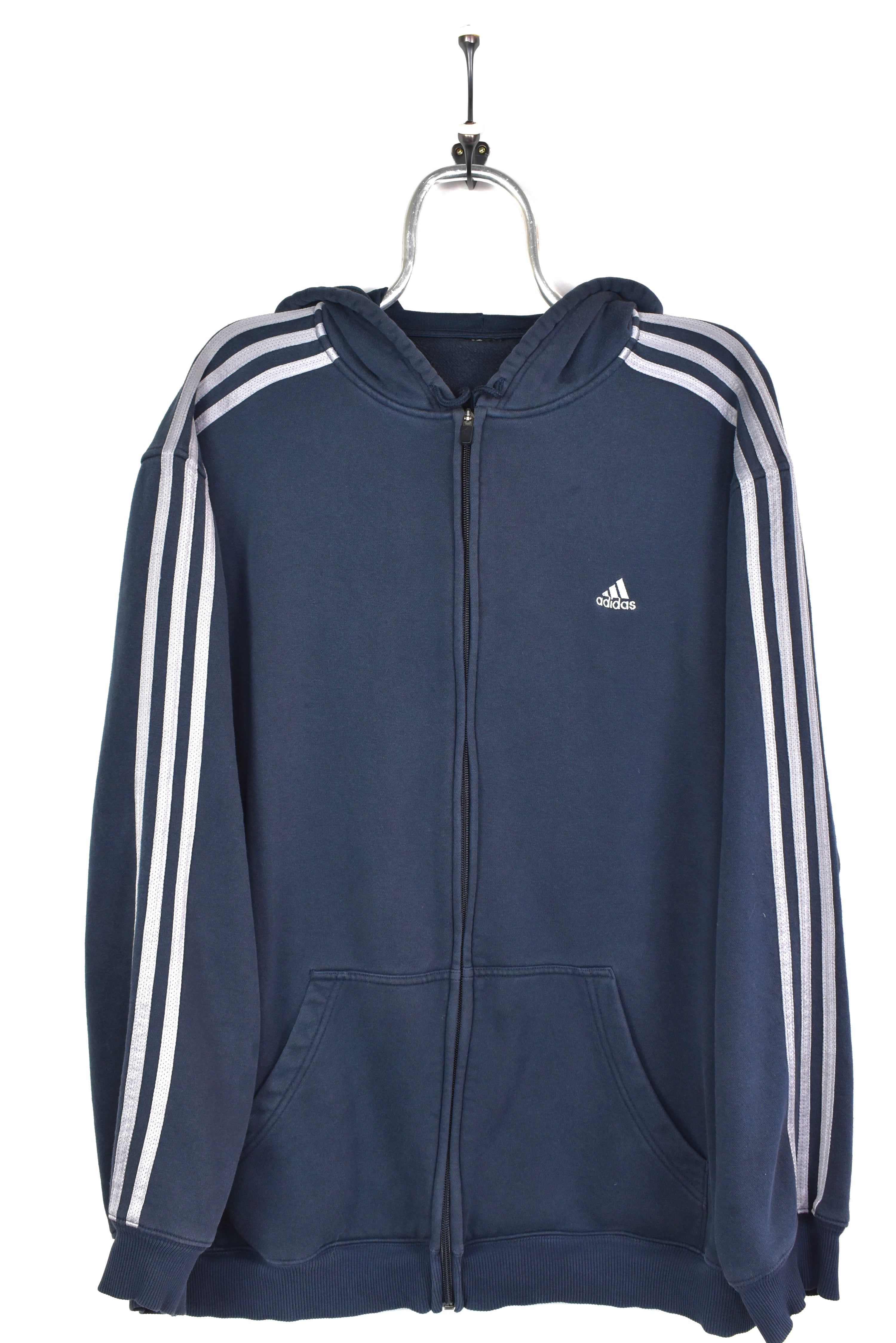 VINTAGE ADIDAS EMBROIDERED NAVY HOODIE | XXL ADIDAS