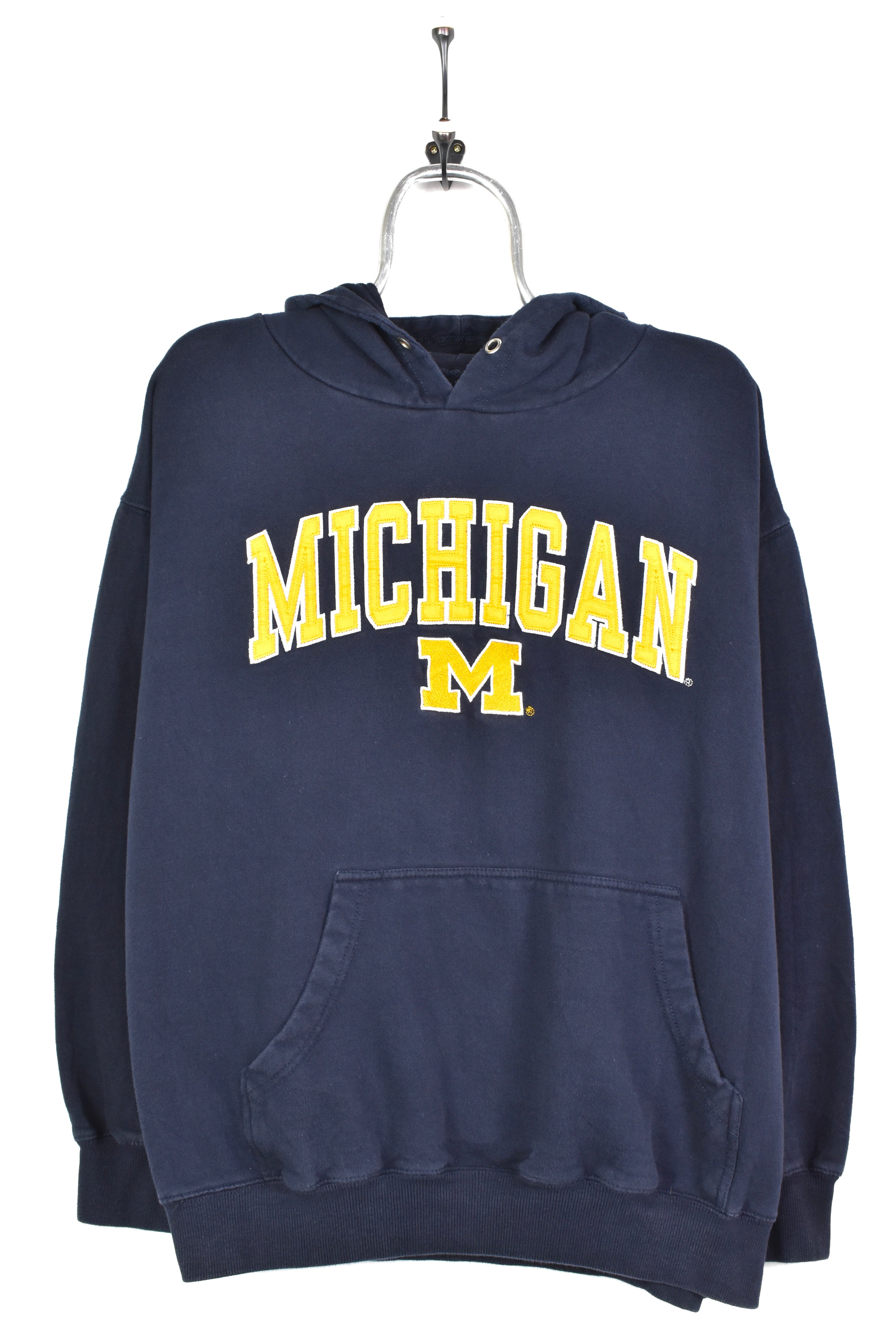 VINTAGE MICHIGAN UNIVERSITY EMBROIDERED NAVY HOODIE | LARGE COLLEGE