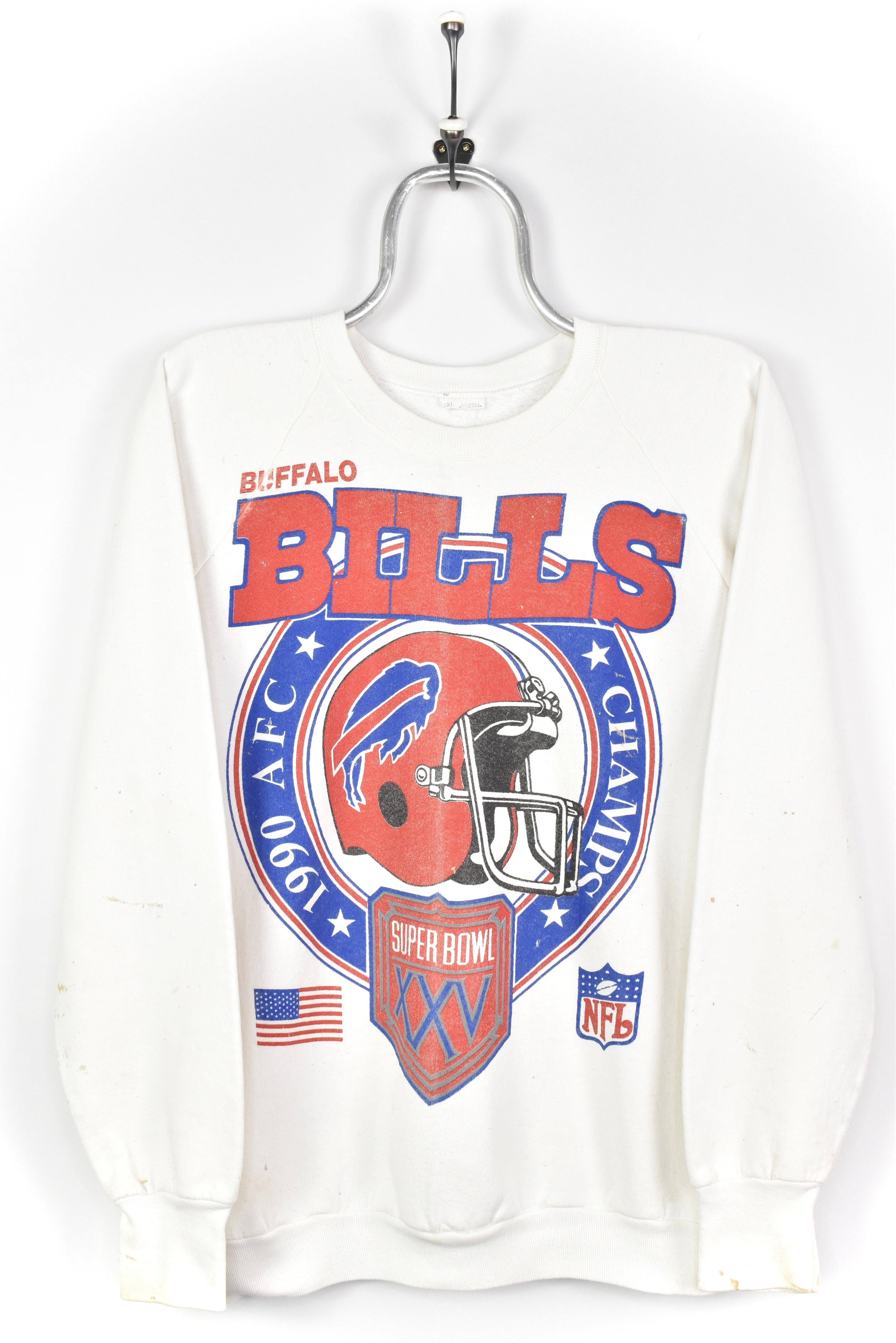 VINTAGE 1991 NFL BUFFALO BILLS WHITE SWEATSHIRT | LARGE PRO SPORT