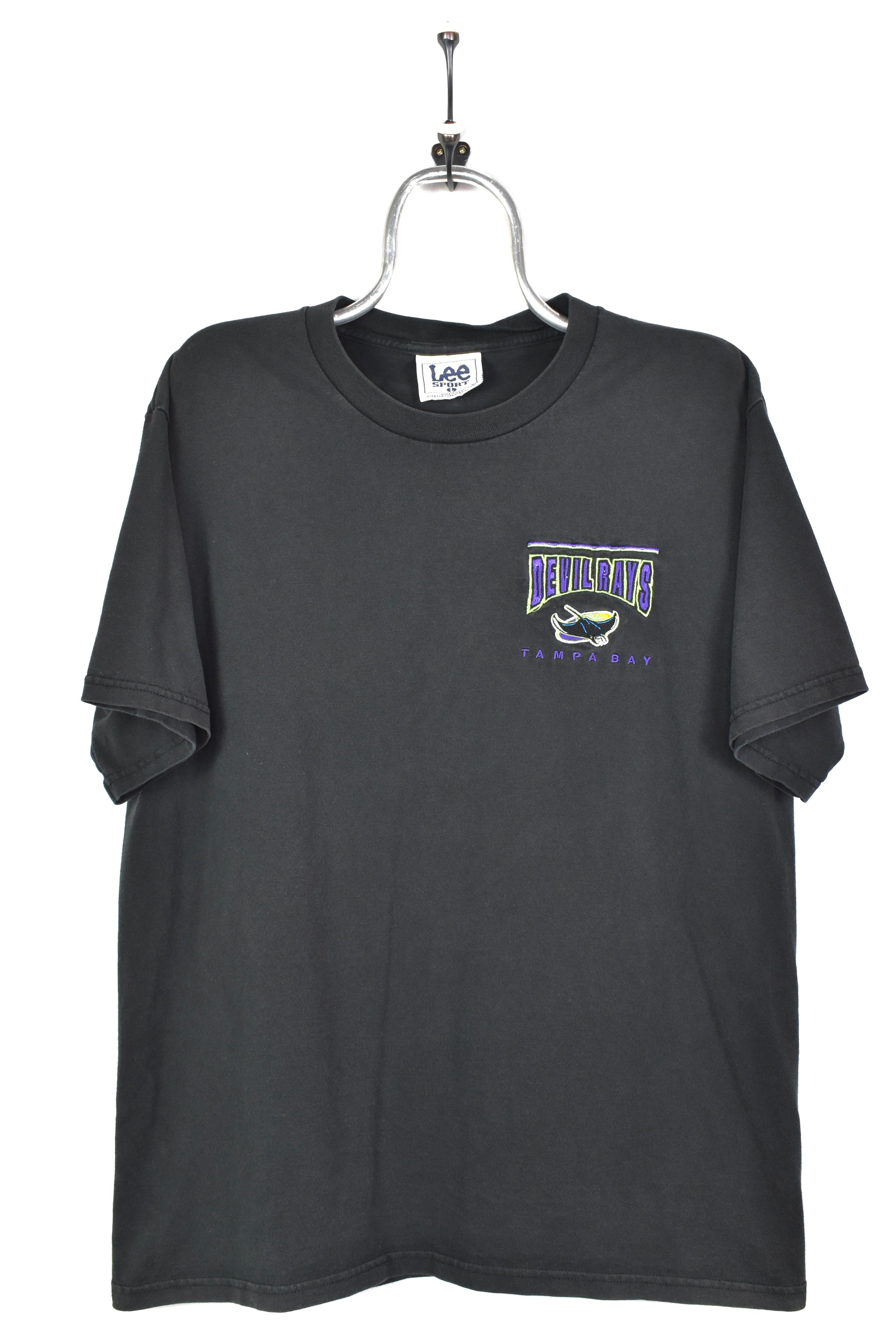 VINTAGE MLB TAMPA BAY DEVIL RAYS EMBROIDERED BLACK T-SHIRT | LARGE PRO SPORT