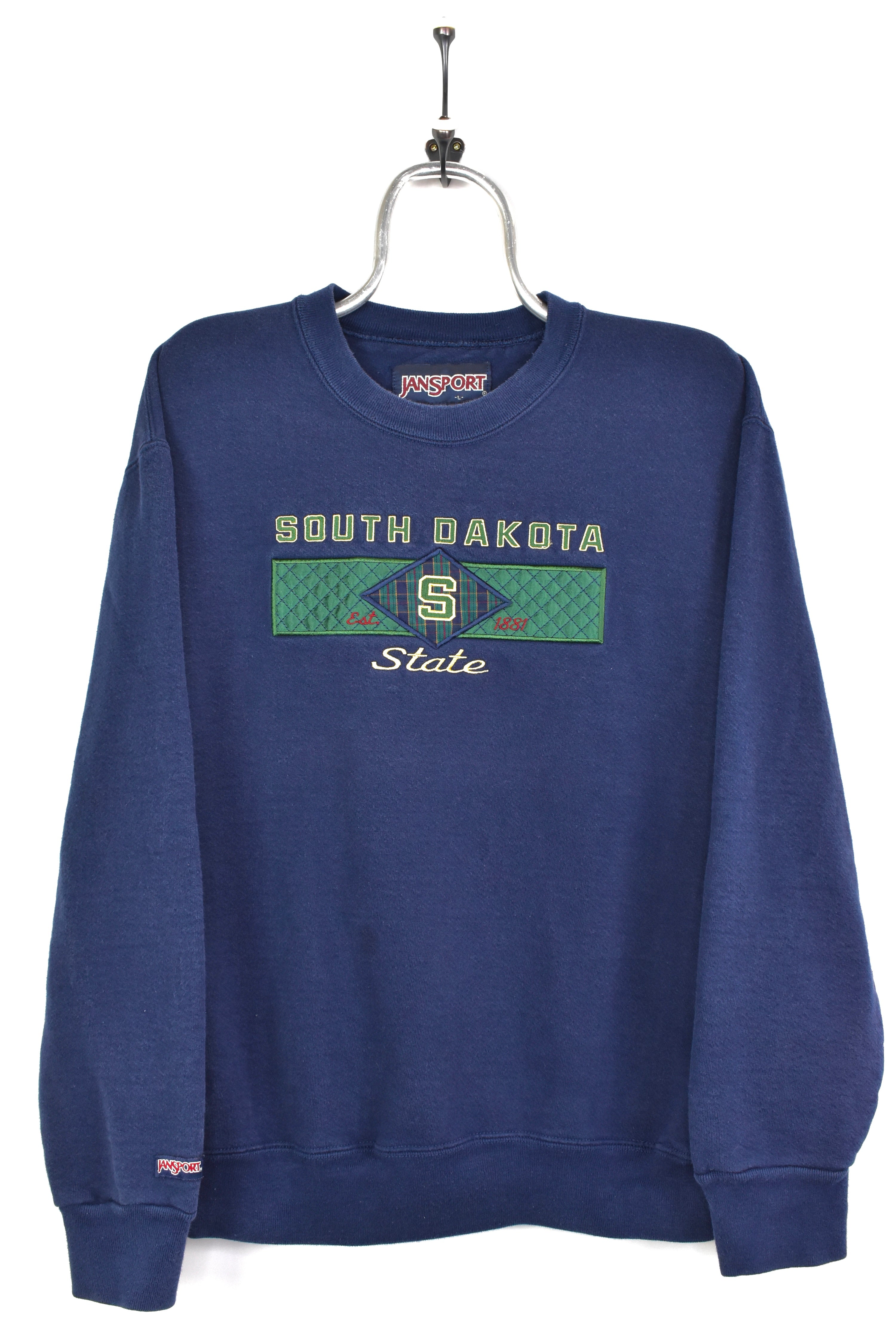 VINTAGE SOUTH DAKOTA UNIVERSITY EMBROIDERED NAVY SWEATSHIRT | LARGE COLLEGE
