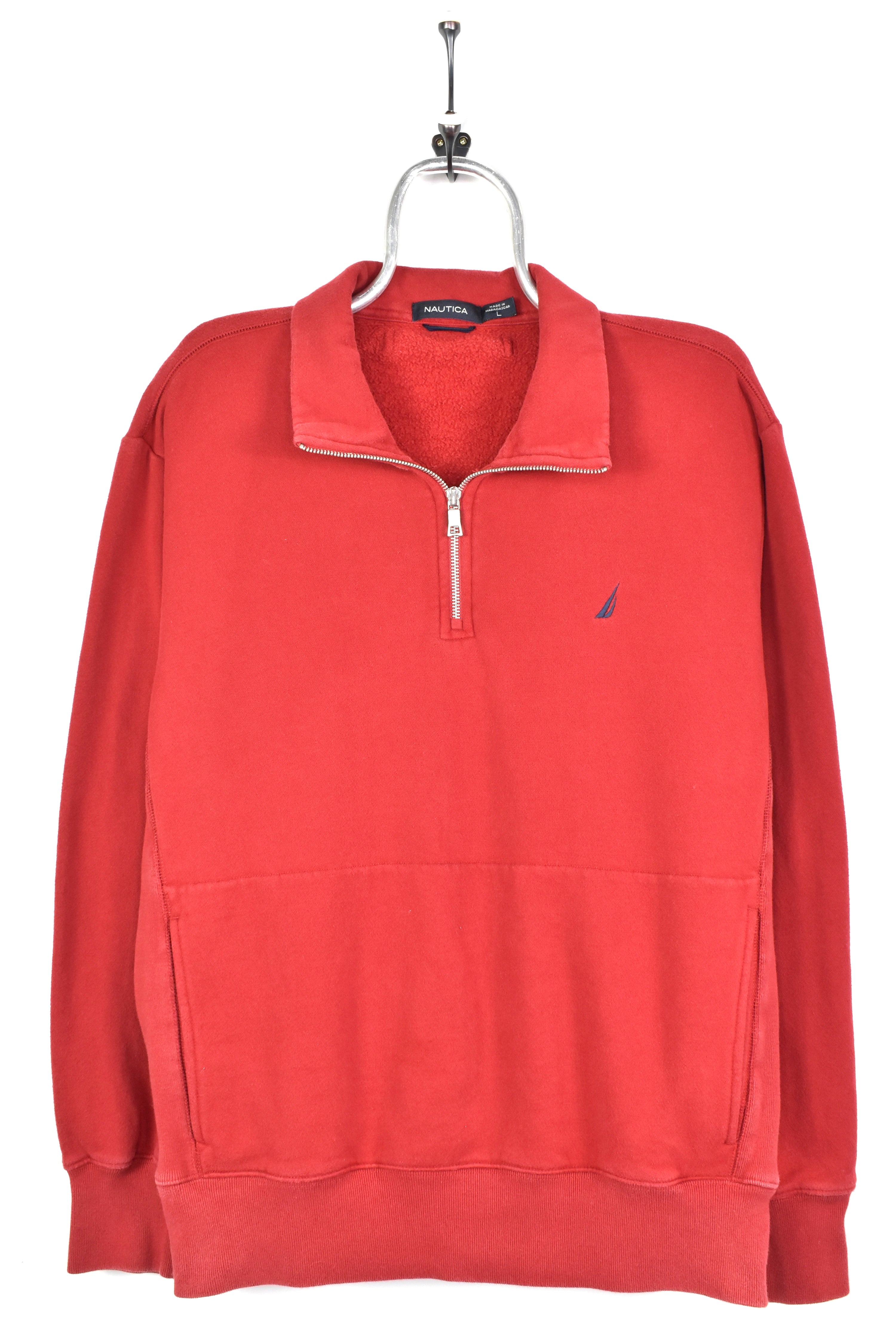 VINTAGE NAUTICA RED EMBROIDERED 1/4 ZIP SWEATSHIRT | LARGE NAUTICA