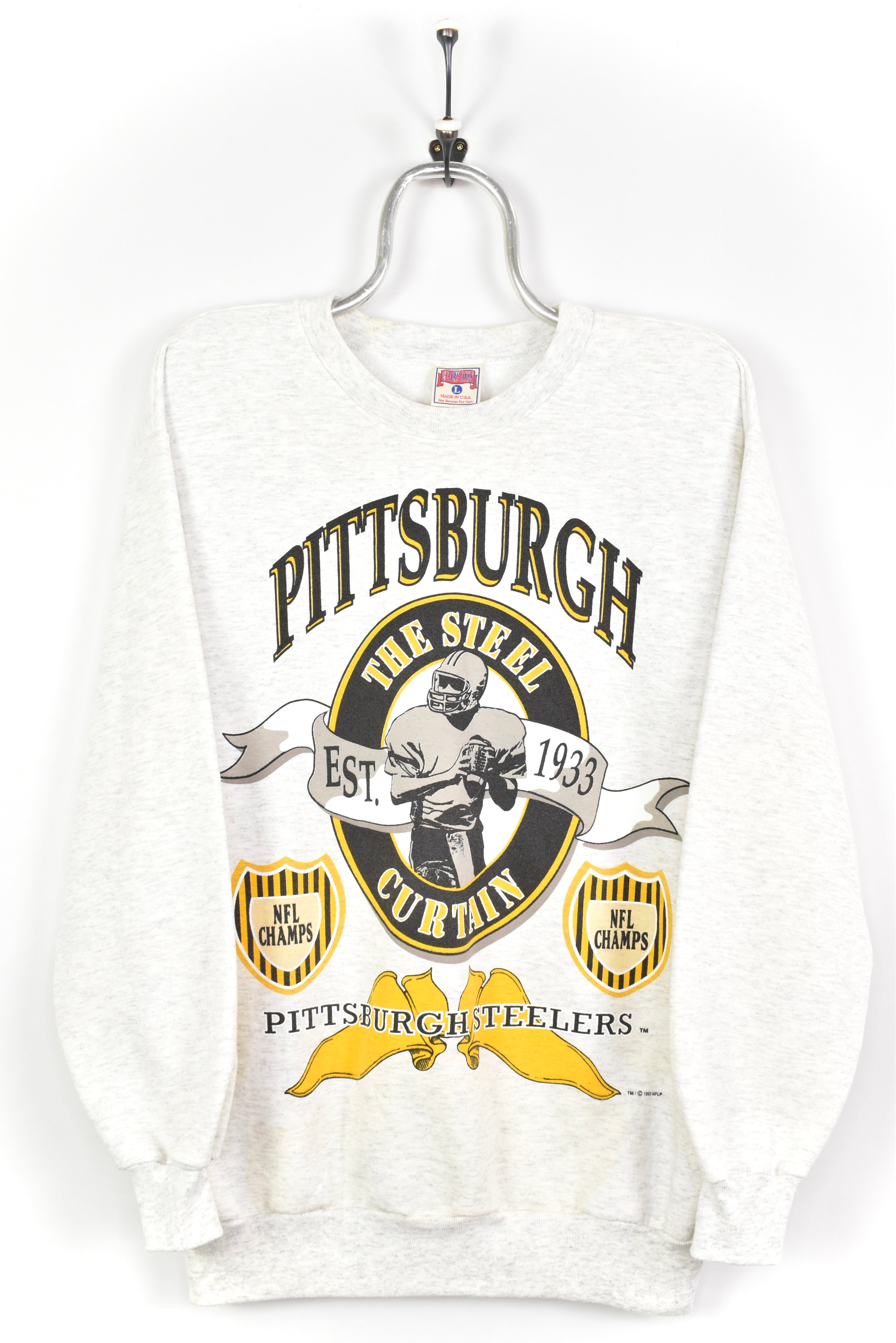 VINTAGE 1993 NFL PITTSBURGH STEELERS GREY SWEATSHIRT | LARGE PRO SPORT
