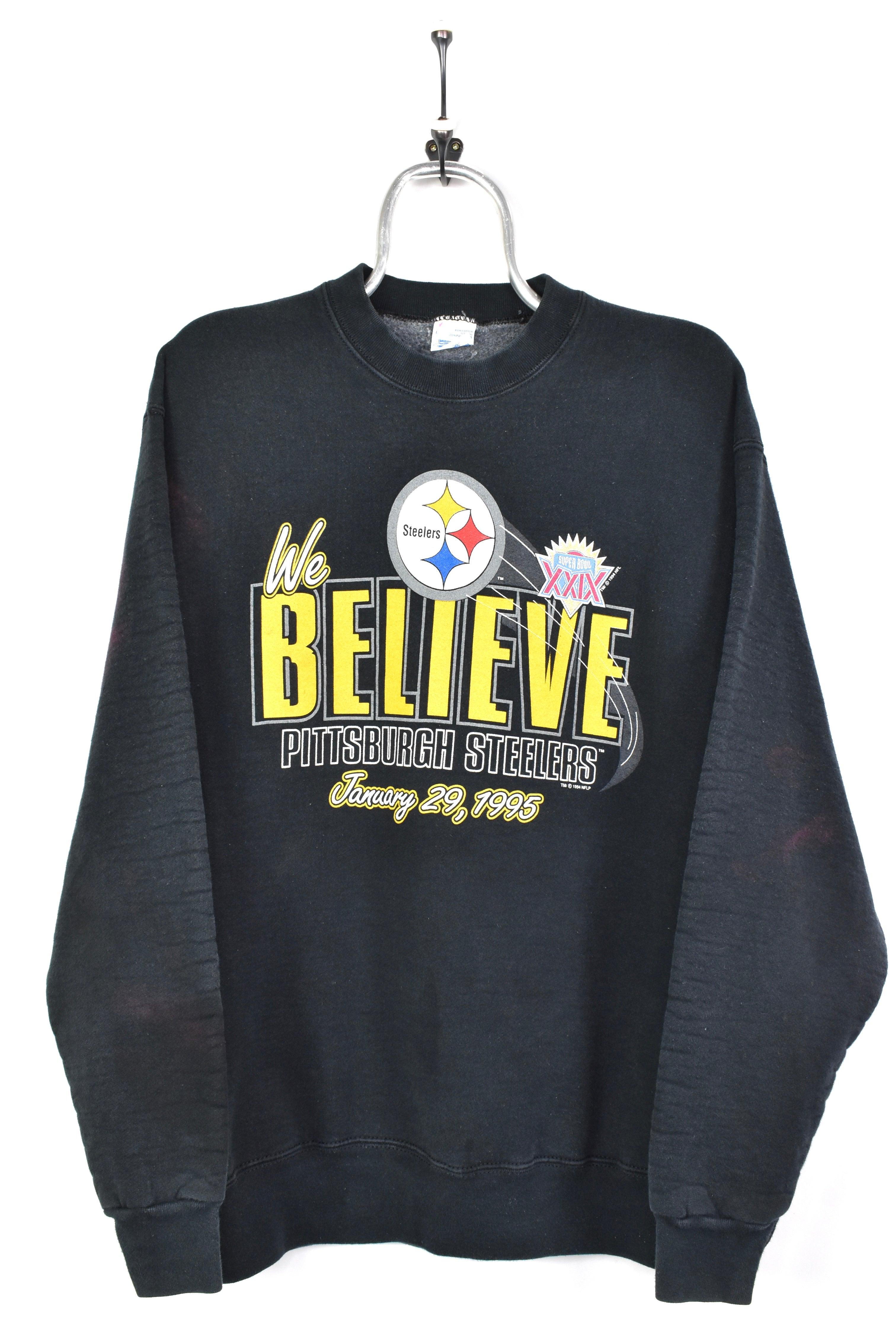 VINTAGE 1995 NFL PITTSBURGH STEELERS BLACK SWEATSHIRT | LARGE PRO SPORT