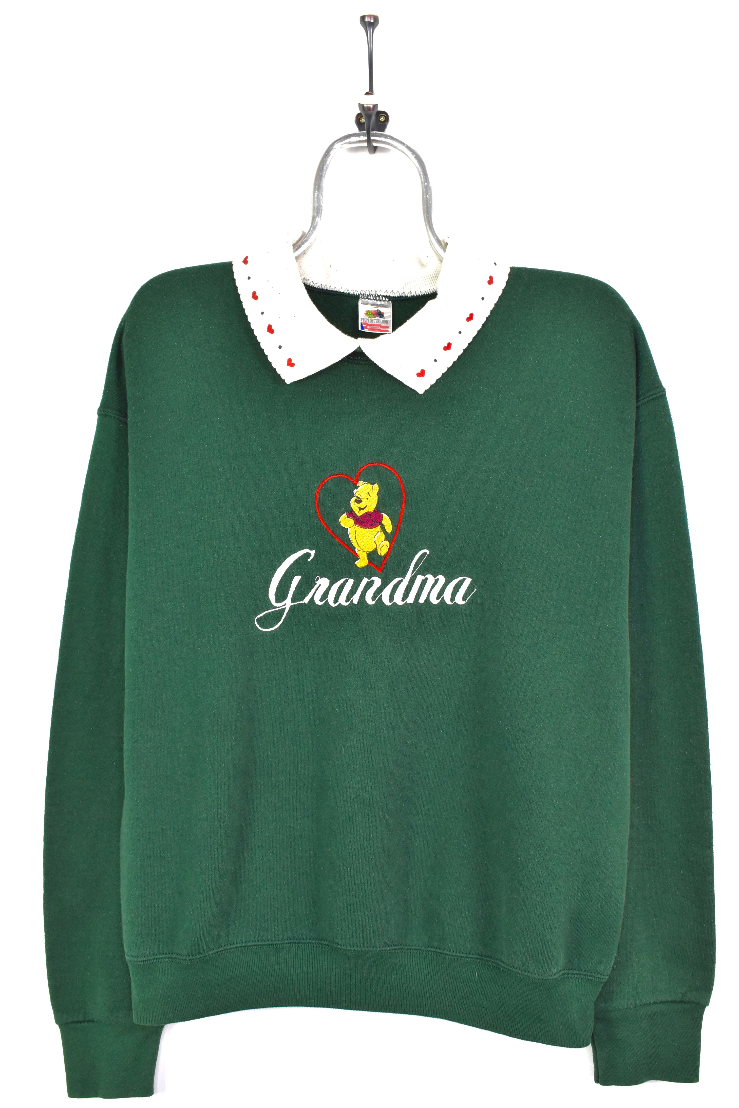 VINTAGE WOMEN'S DISNEY POOH GREEN EMBROIDERED SWEATSHIRT | LARGE DISNEY / CARTOON