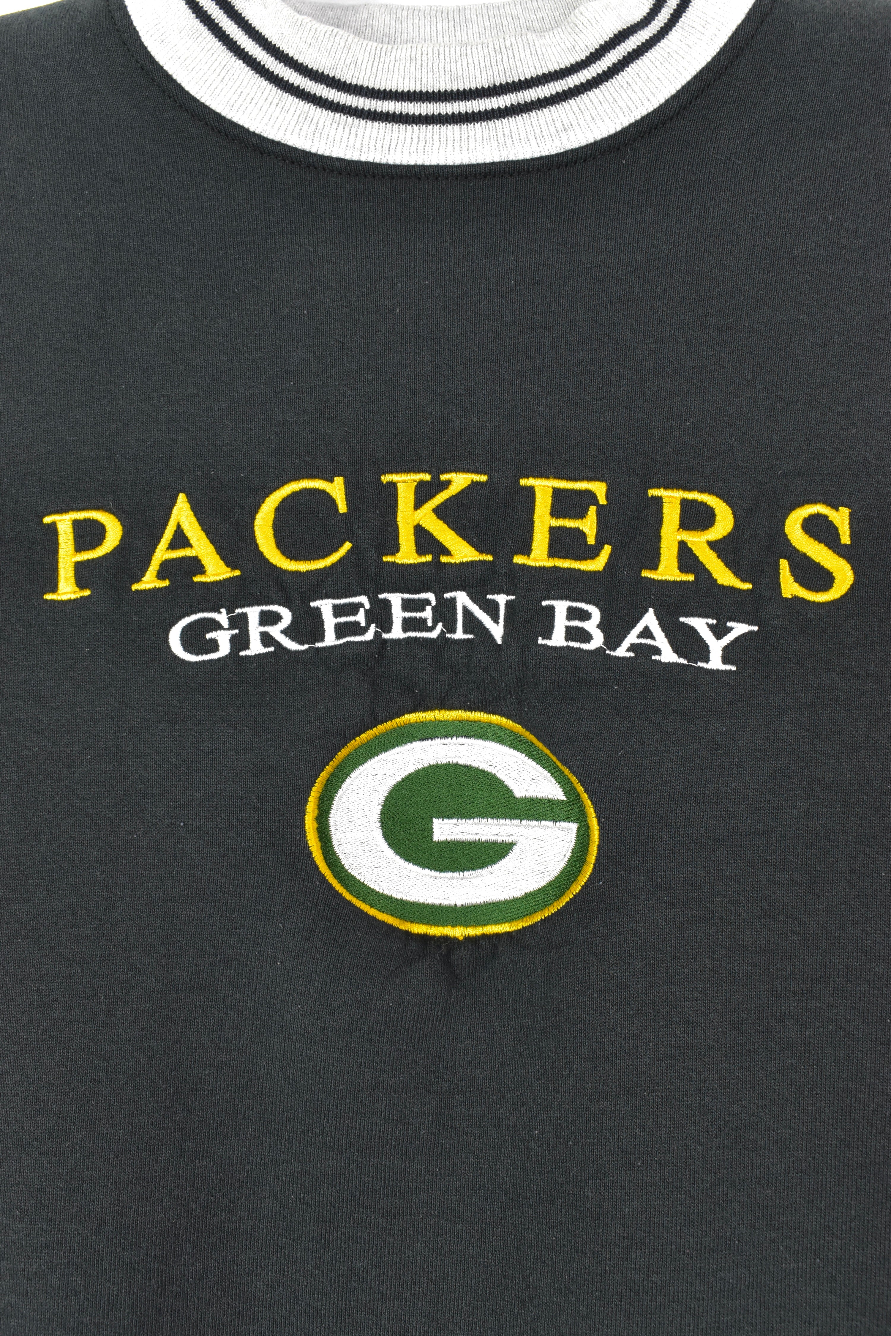 VINTAGE NFL GREEN BAY PACKERS EMBROIDERED BLACK SWEATSHIRT | LARGE PRO SPORT