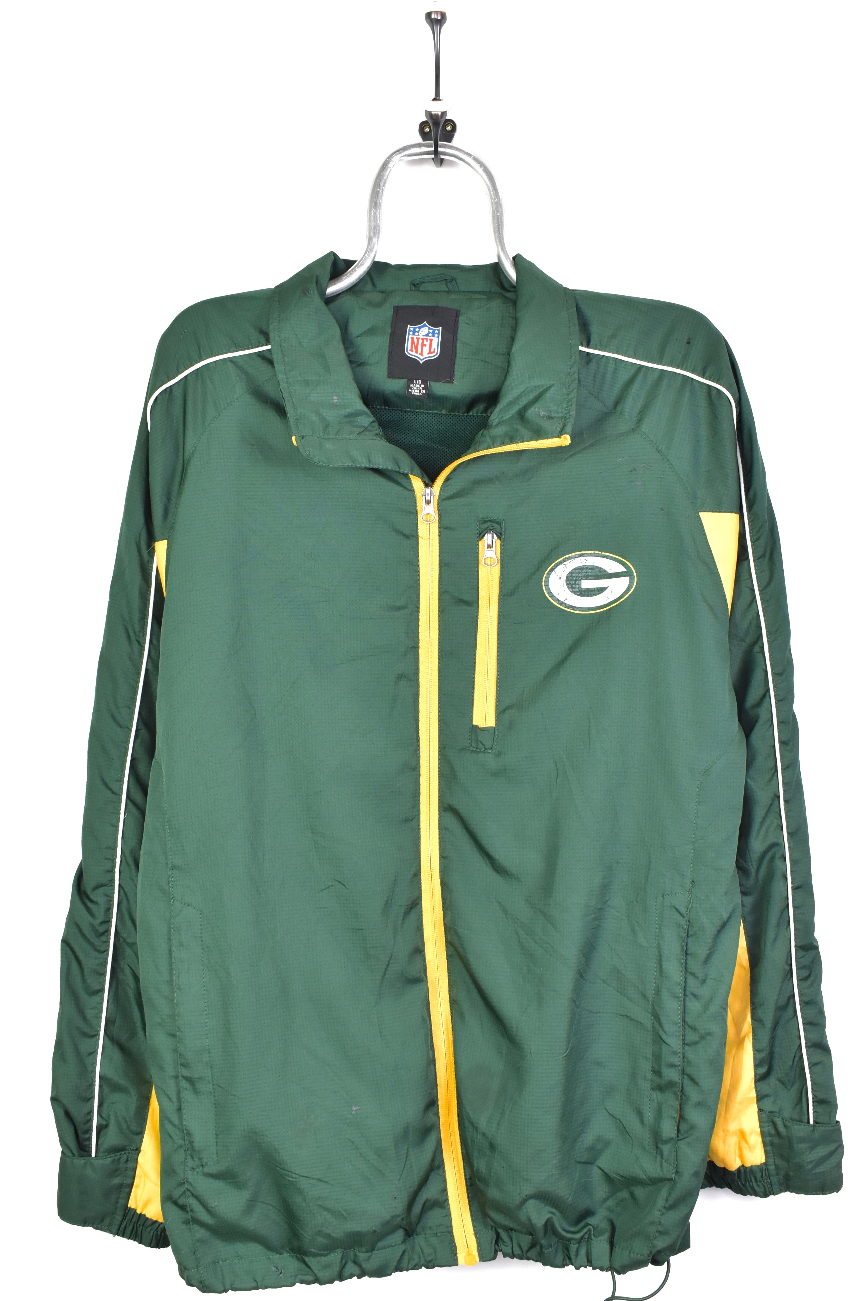 Vintage nfl green bay packers green windbreaker jacket | large PRO SPORT