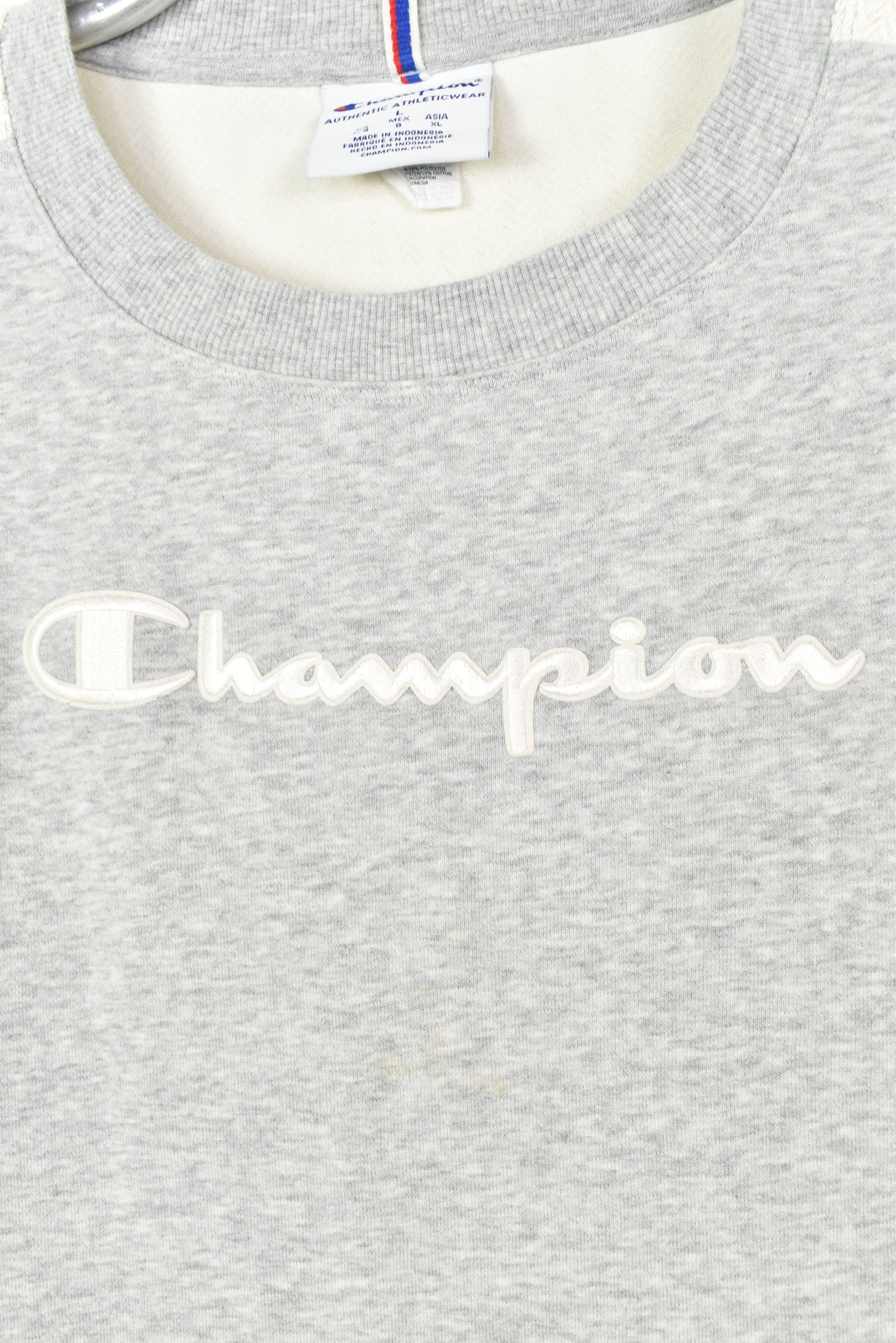VINTAGE CHAMPION EMBROIDERED GREY SWEATSHIRT | LARGE CHAMPION