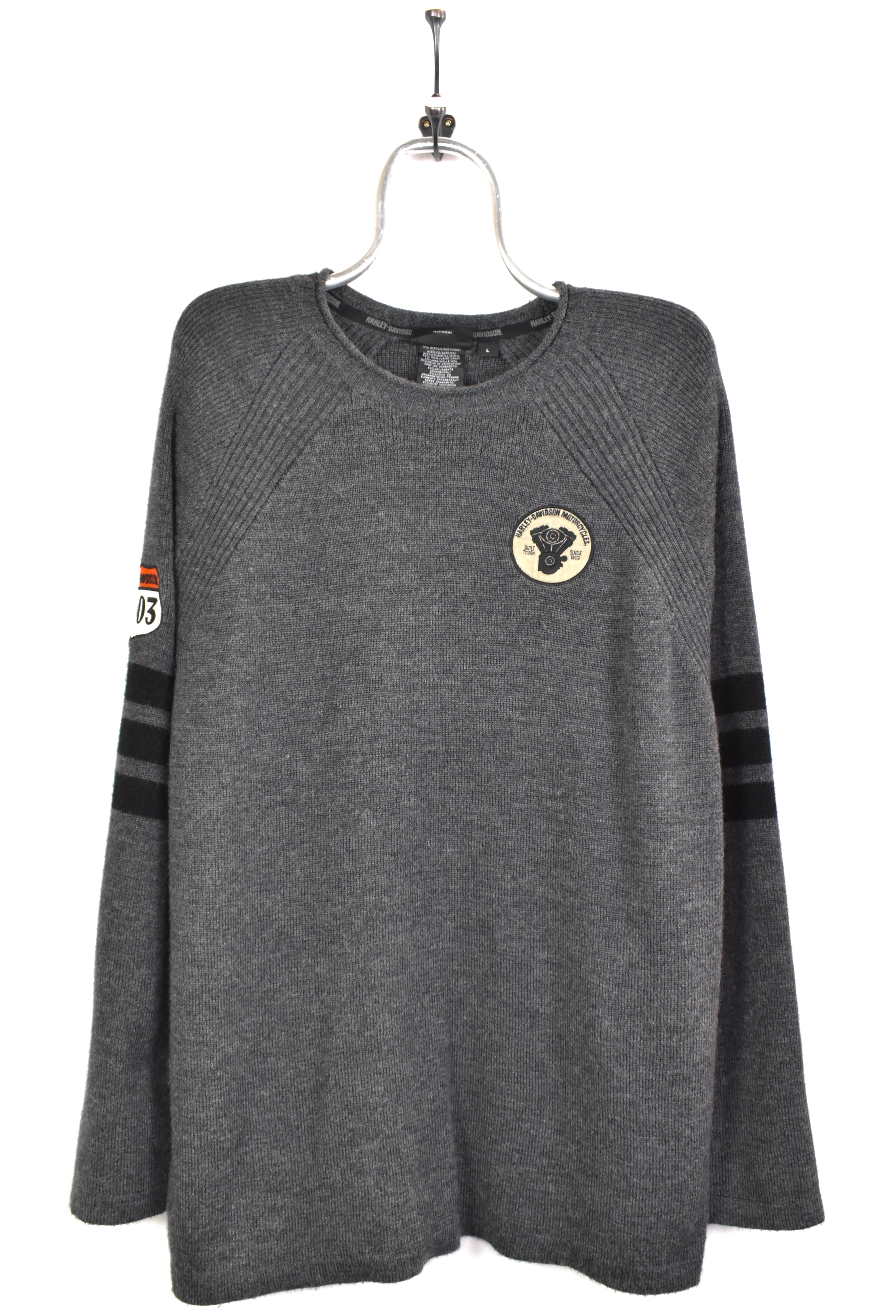 Vintage Harley Davidson embroidered knit grey sweatshirt | Large HARLEY DAVIDSON