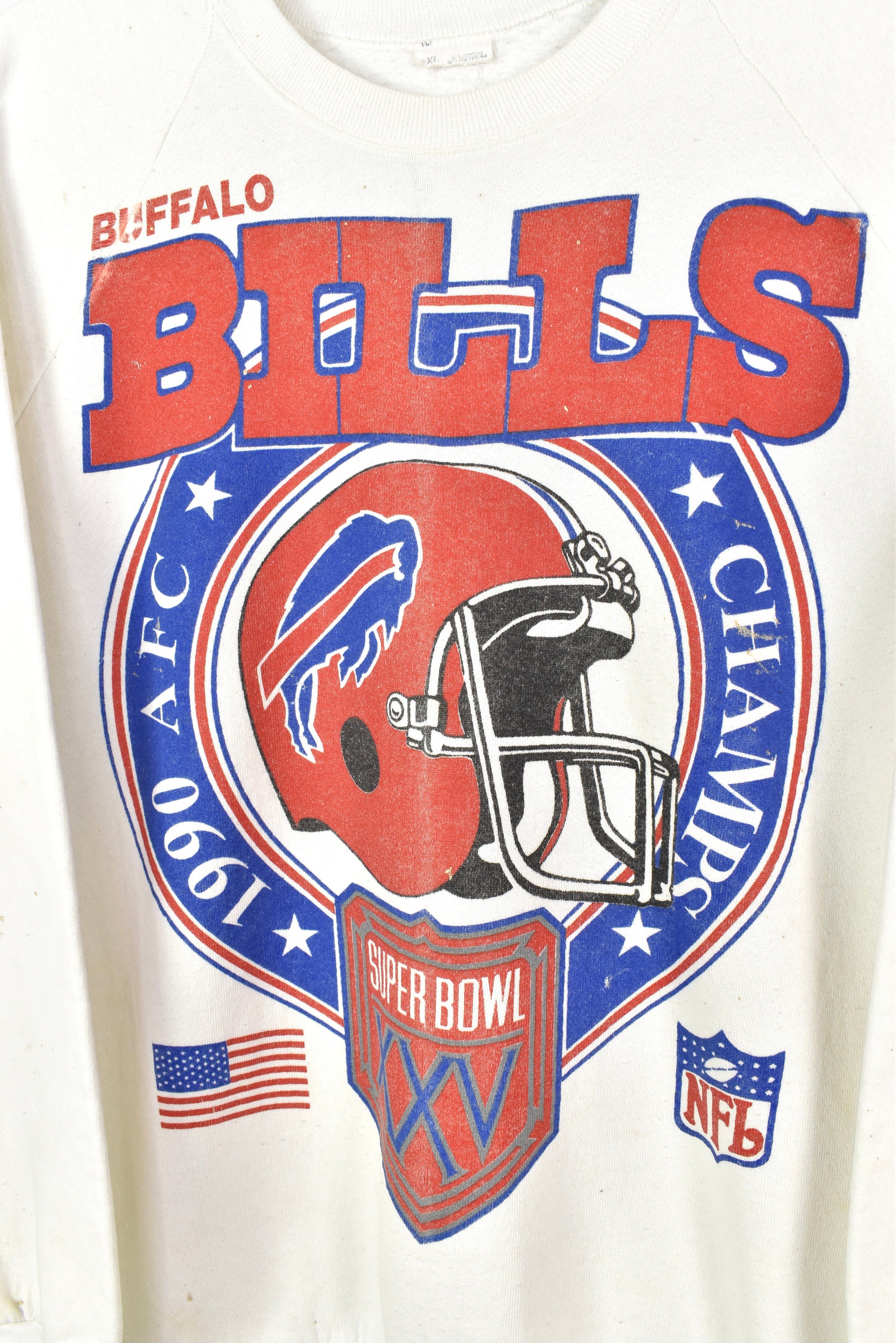 VINTAGE 1991 NFL BUFFALO BILLS WHITE SWEATSHIRT | LARGE PRO SPORT