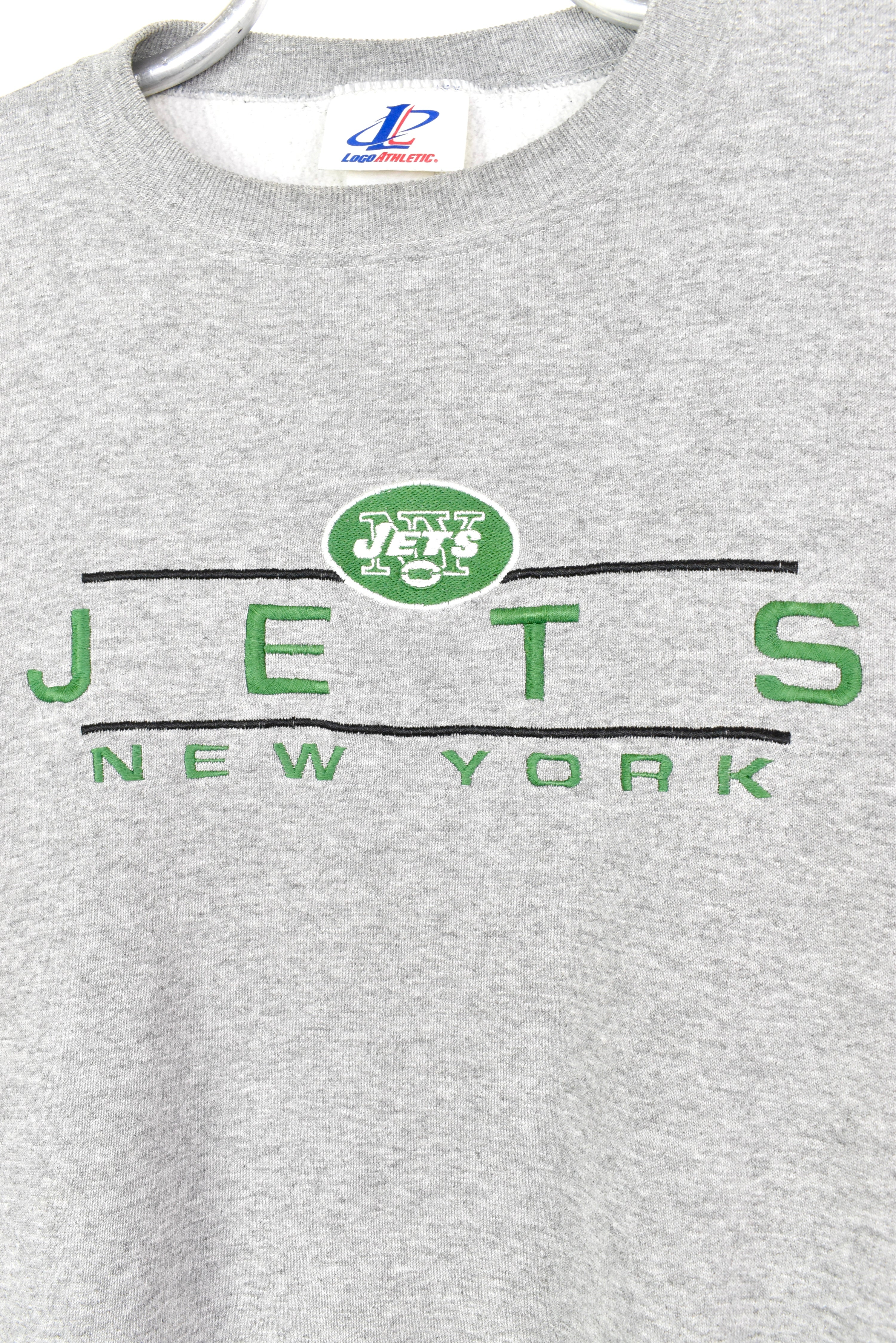 VINTAGE NFL NEW YORK JETS EMBROIDERED GREY SWEATSHIRT | LARGE PRO SPORT