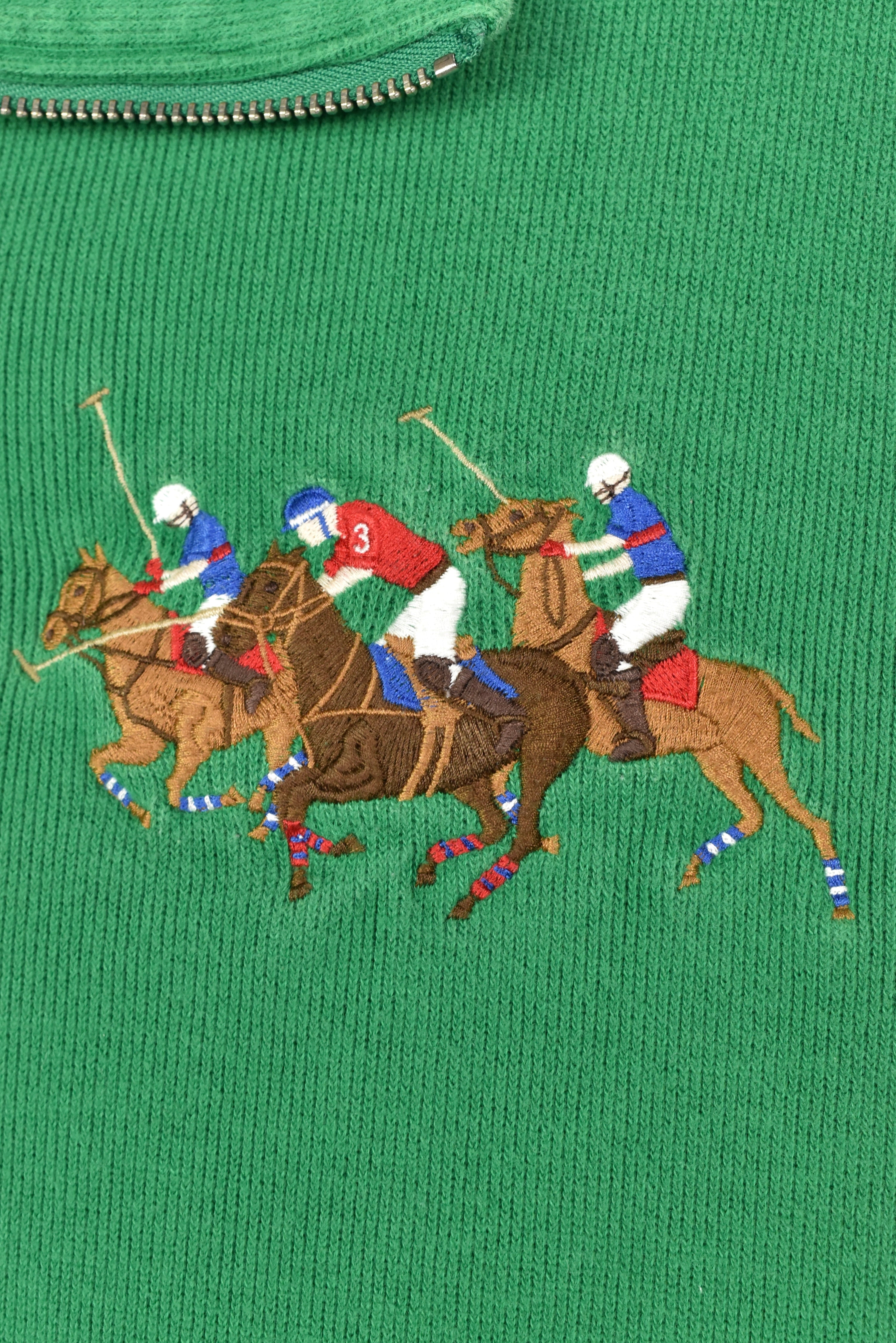 VINTAGE RALPH LAUREN EMBROIDERED 1/4 ZIP GREEN SWEATSHIRT | LARGE RALPH LAUREN