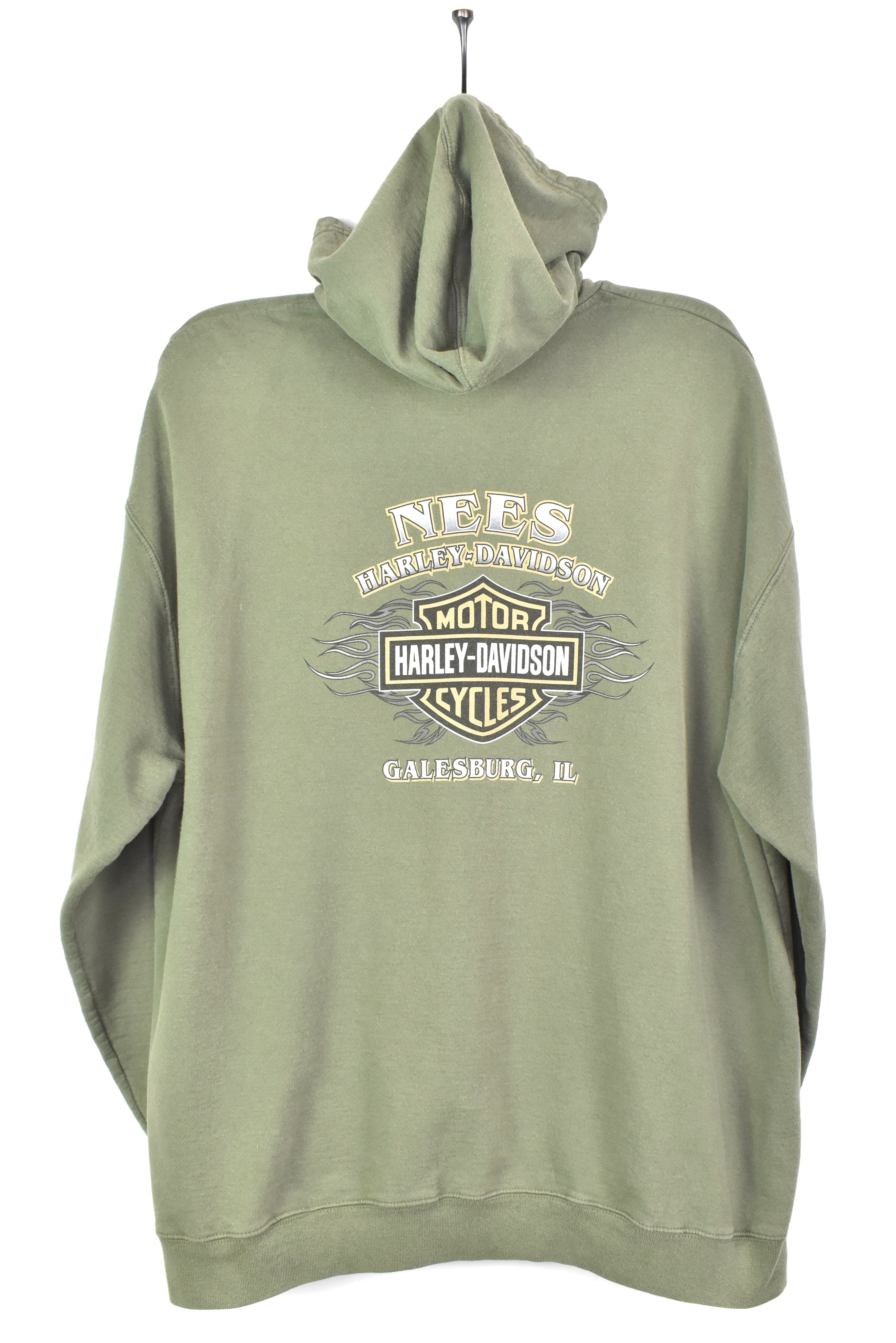 VINTAGE HARLEY DAVIDSON GREEN HOODIE | XL HARLEY DAVIDSON