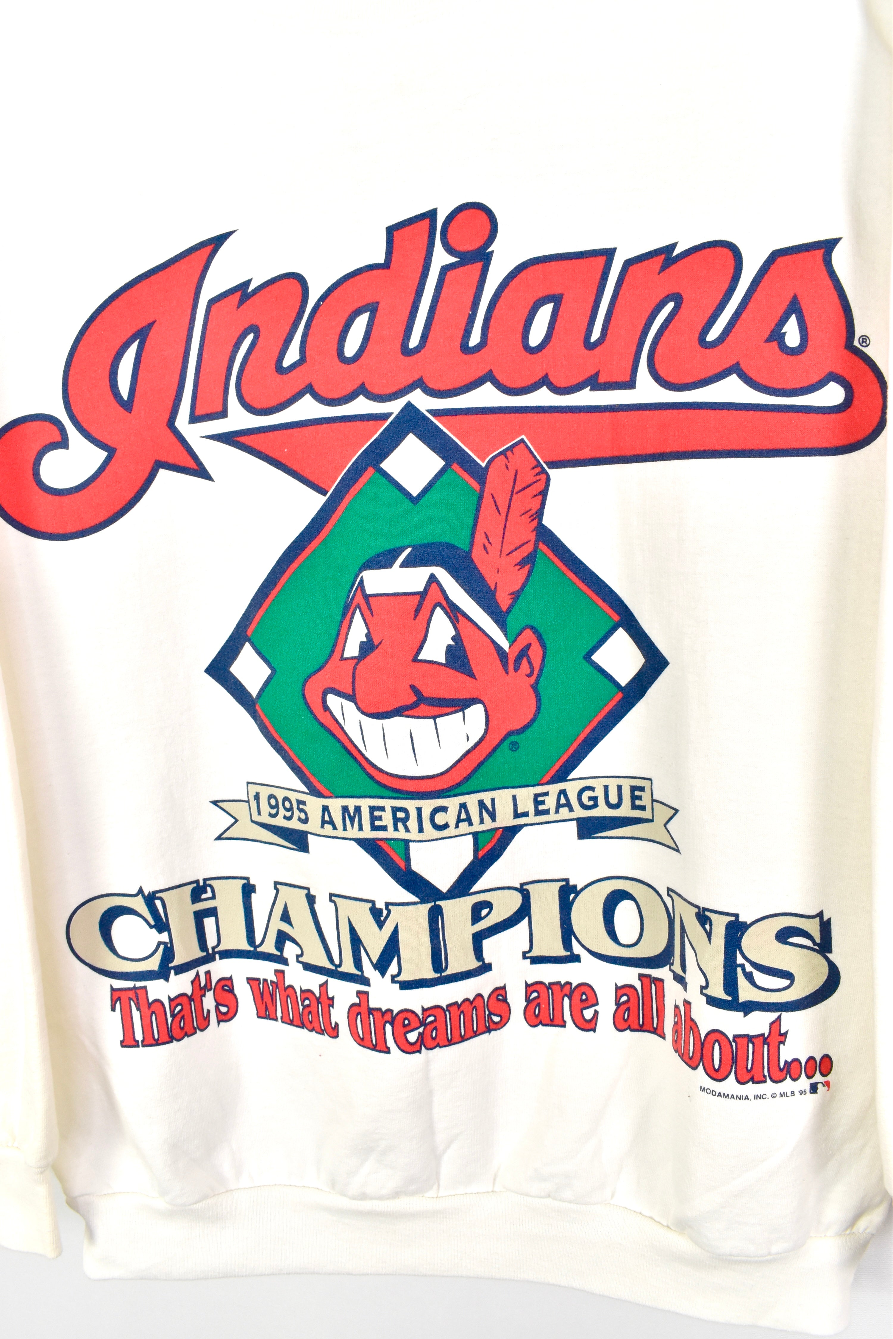 VINTAGE 1995 MLB CLEVELAND INDIANS WHITE SWEATSHIRT | LARGE PRO SPORT