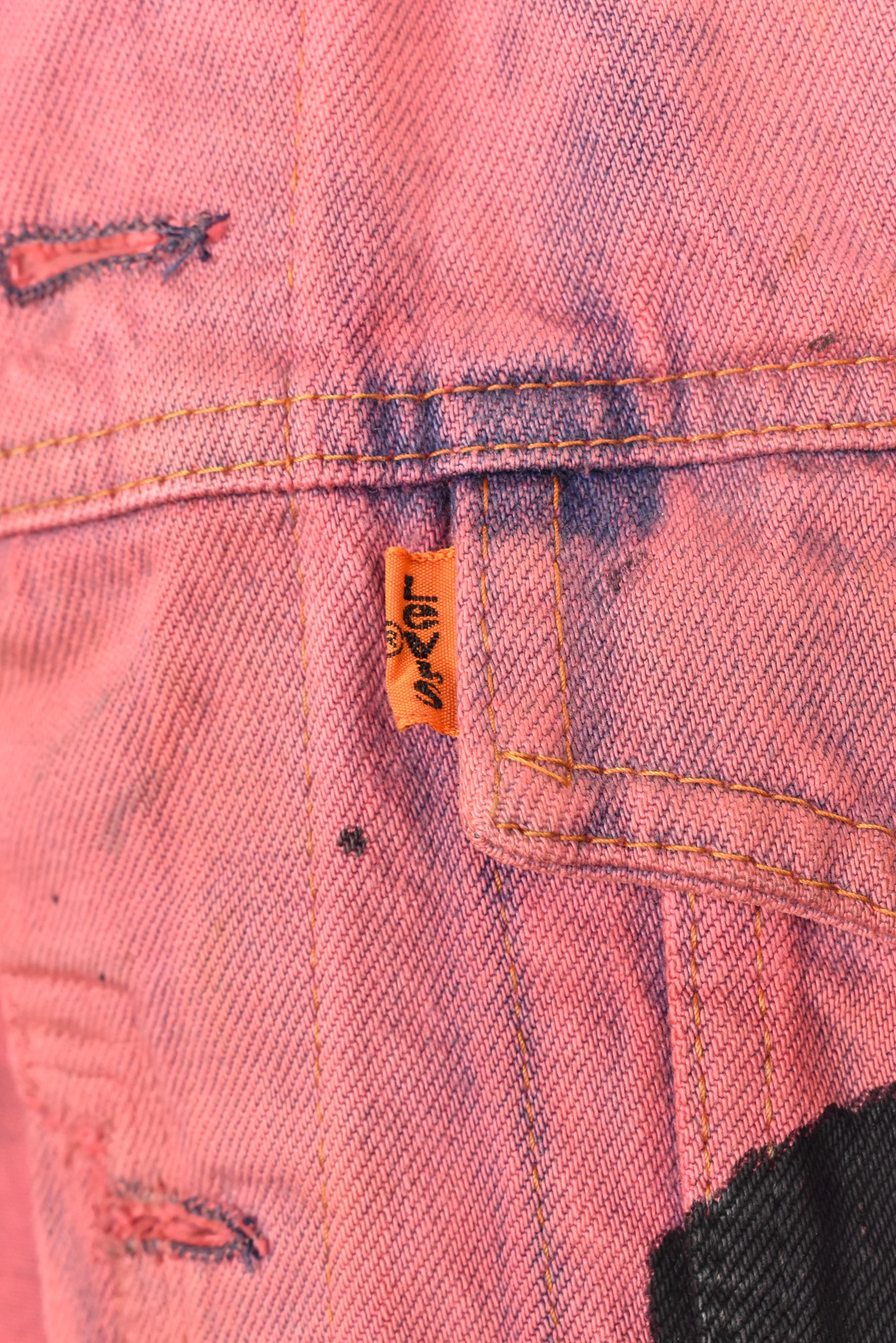 VINTAGE CUSTOM BATMAN LEVI'S RED DENIM JACKET | MEDIUM LEVIS