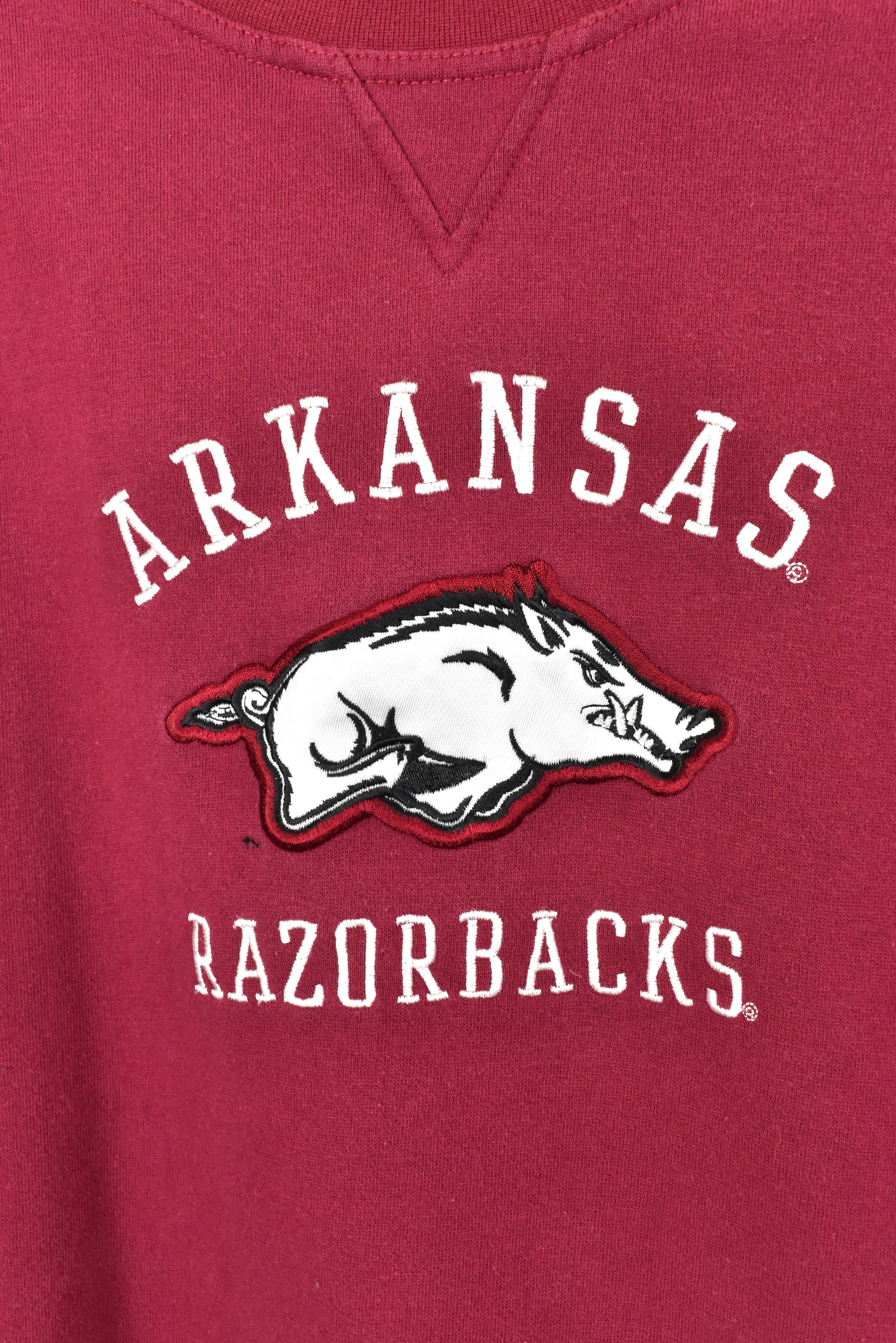 VINTAGE ARKANSAS UNIVERSITY EMBROIDERED BURGUNDY SWEATSHIRT | XL COLLEGE
