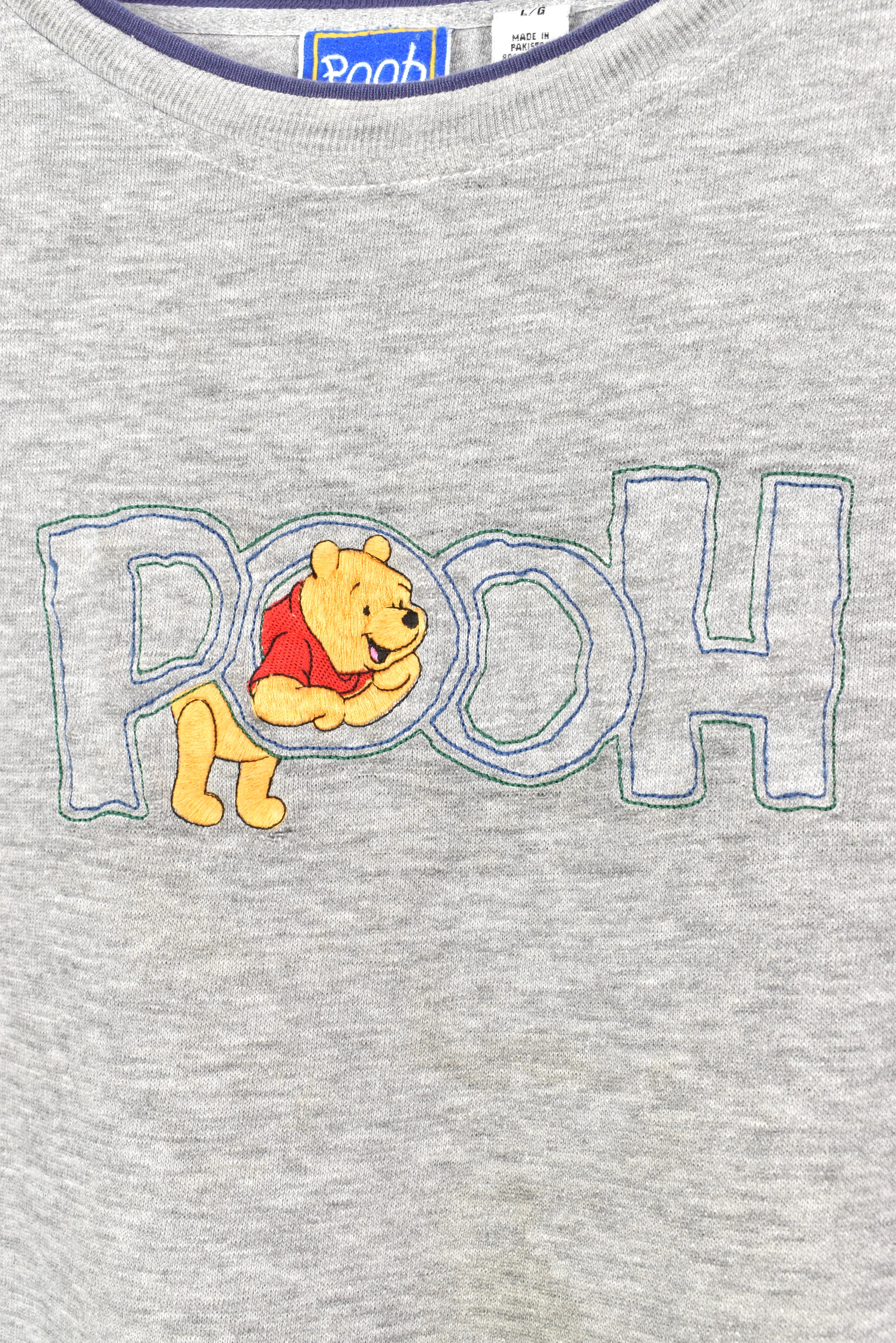 VINTAGE DISNEY POOH EMBROIDERED GREY SWEATSHIRT | MEDIUM DISNEY / CARTOON