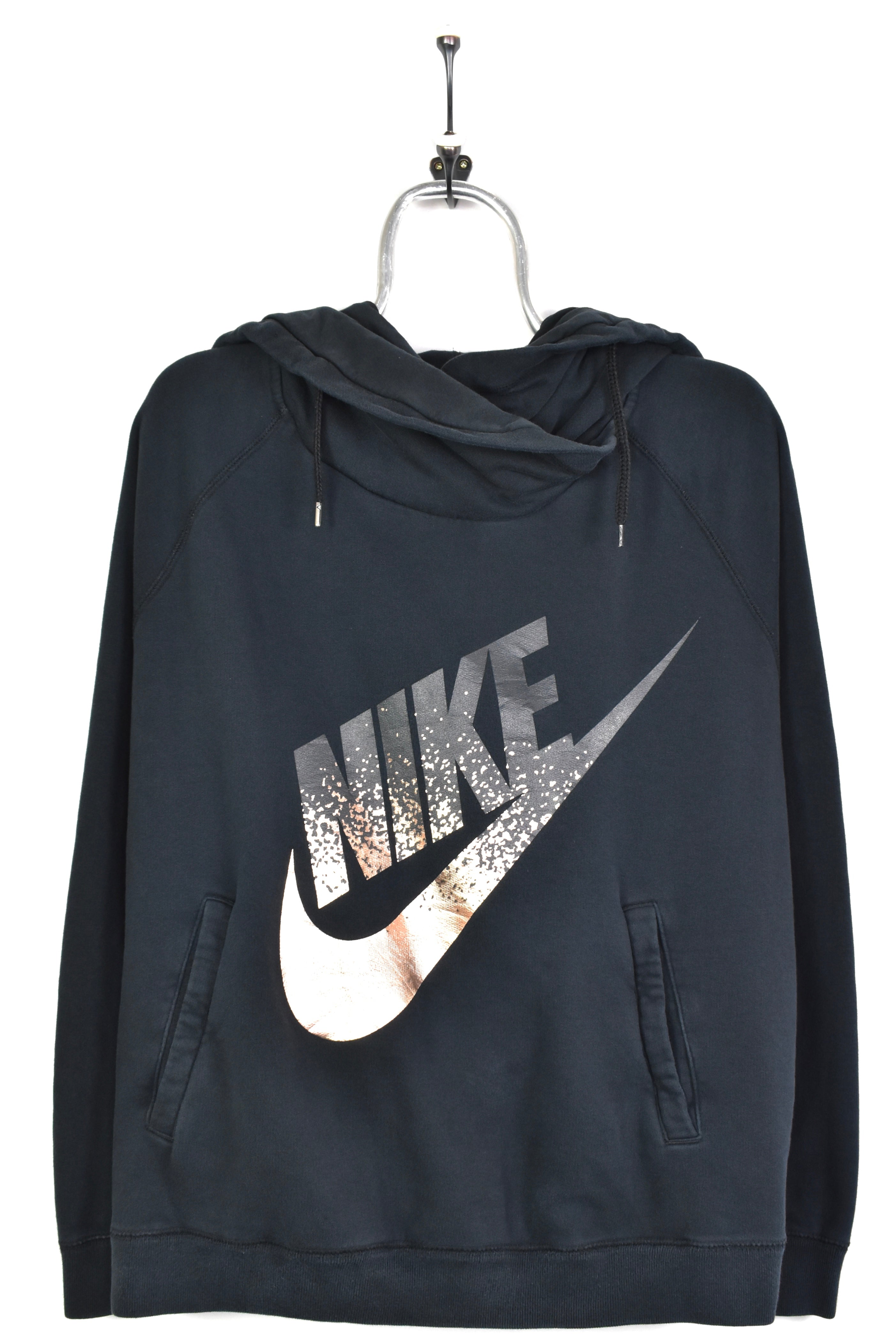 Modern women's Nike hoodie, black graphic sweatshirt - XL NIKE
