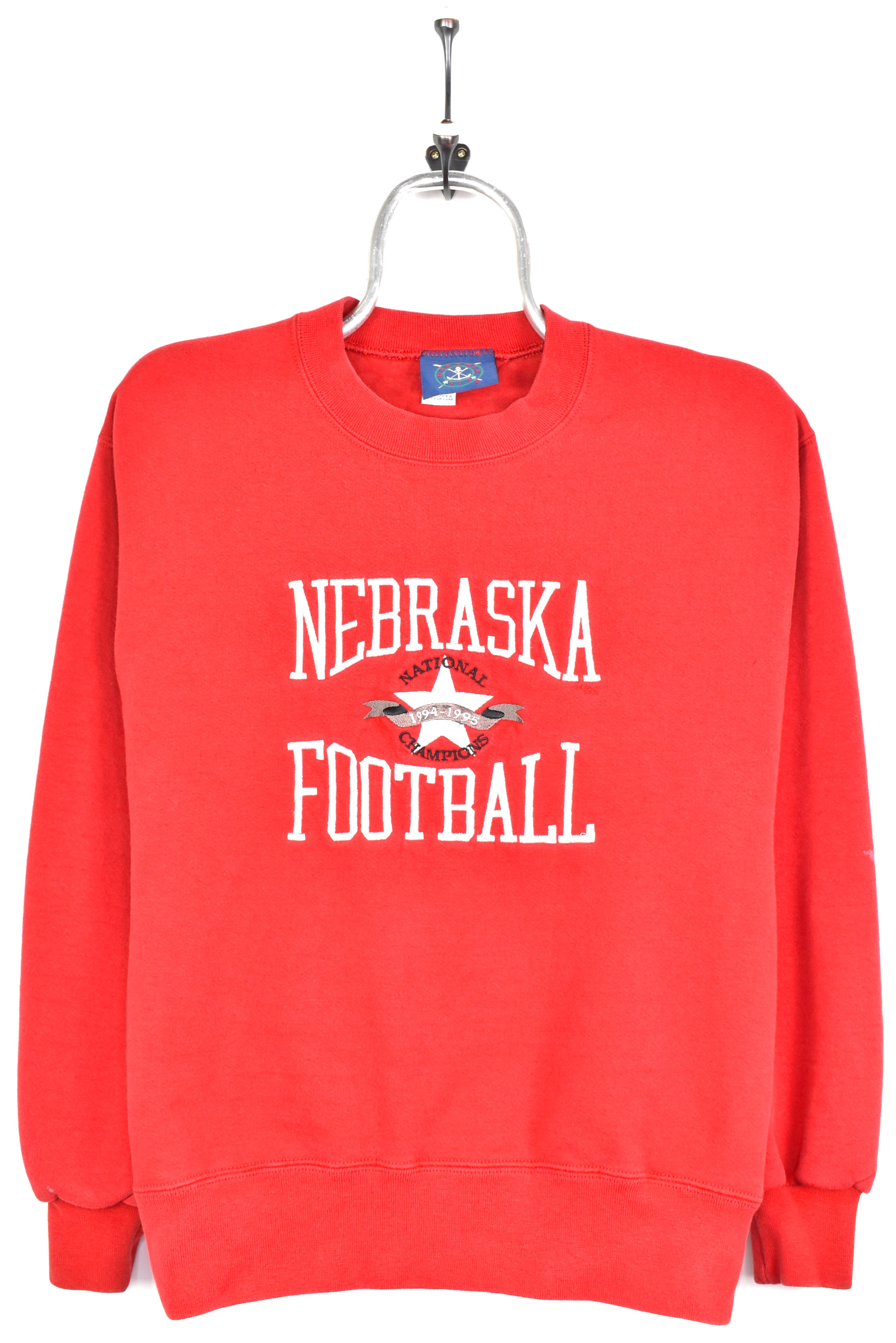 VINTAGE NEBRASKA UNIVERSITY EMBROIDERED RED SWEATSHIRT | SMALL COLLEGE