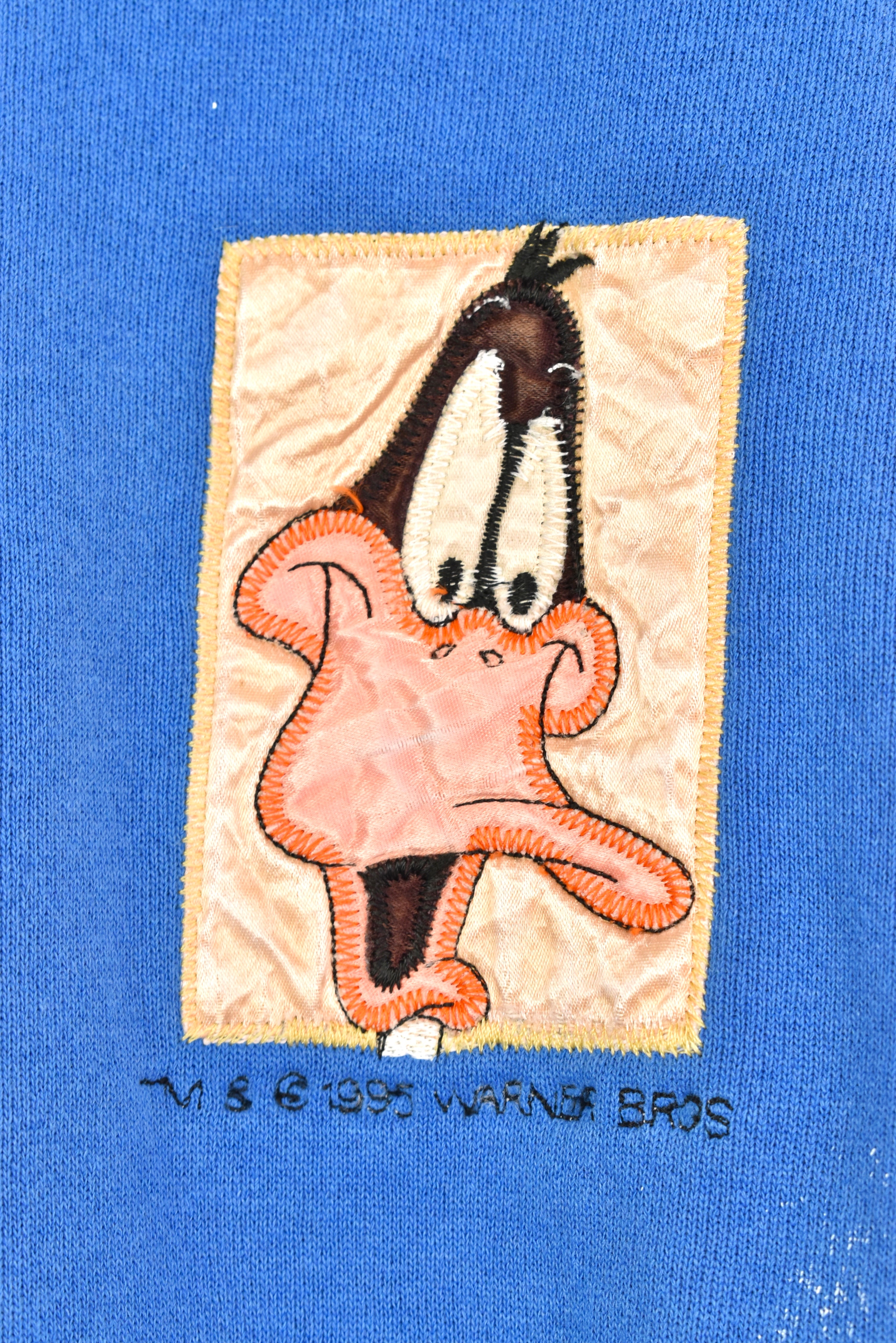 Vintage Daffy Duck sweatshirt, 1995 Warner Bros embroidered crewneck - large, blue DISNEY / CARTOON