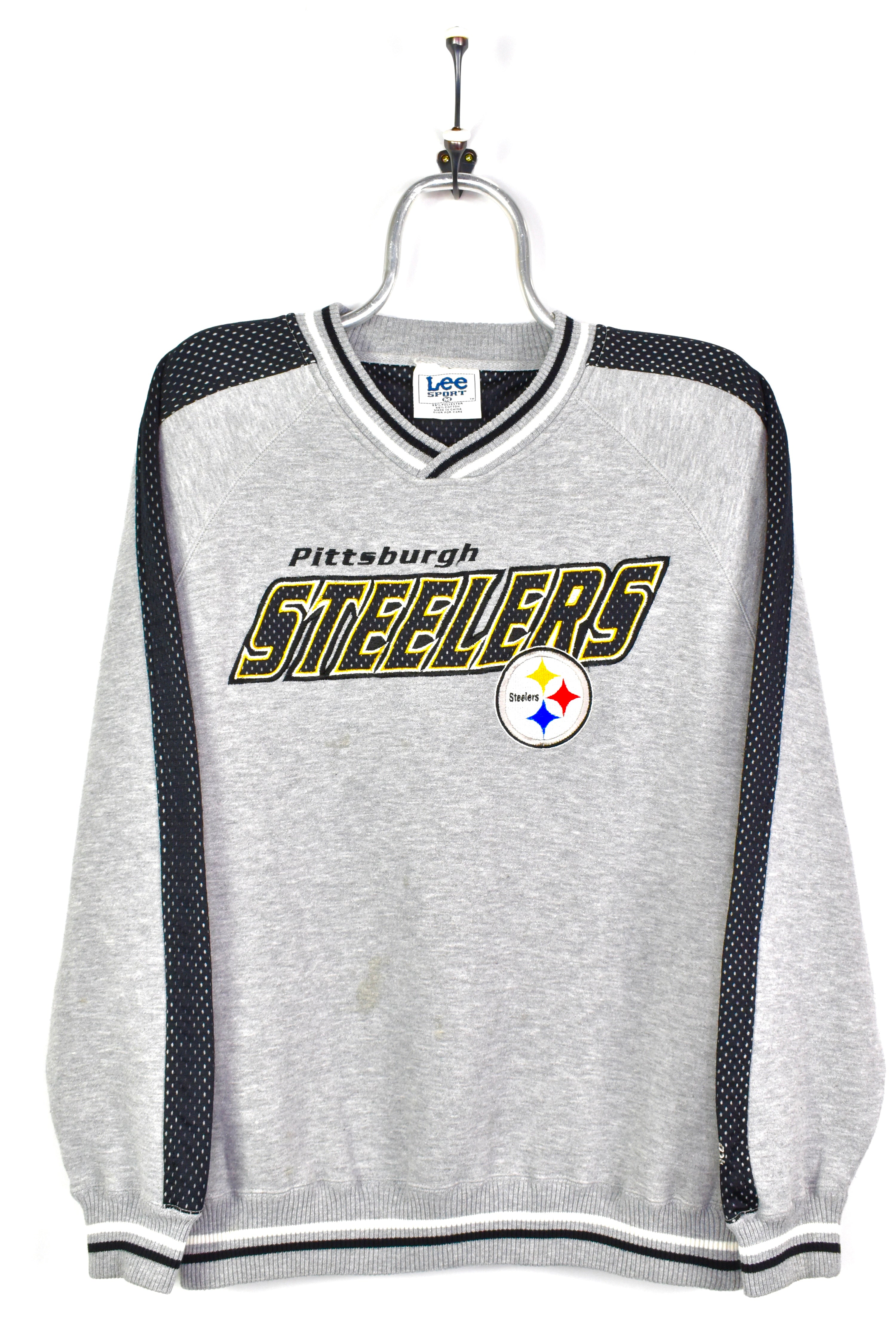 VINTAGE NFL PITTSBURGH STEELERS EMBROIDERED GREY SWEATSHIRT | LARGE PRO SPORT