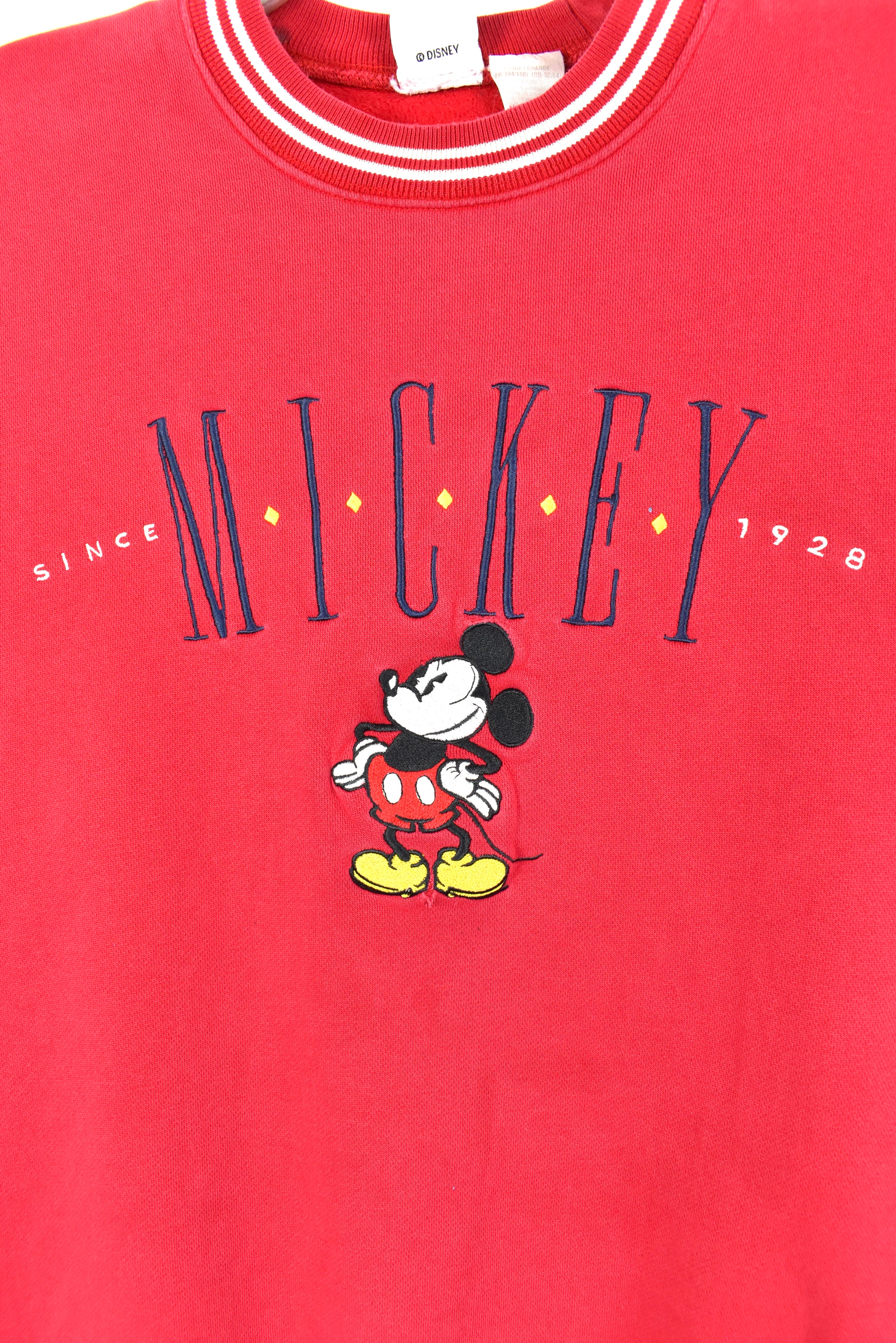 VINTAGE DISNEY MICKEY MOUSE EMBROIDERED RED SWEATSHIRT | LARGE DISNEY / CARTOON