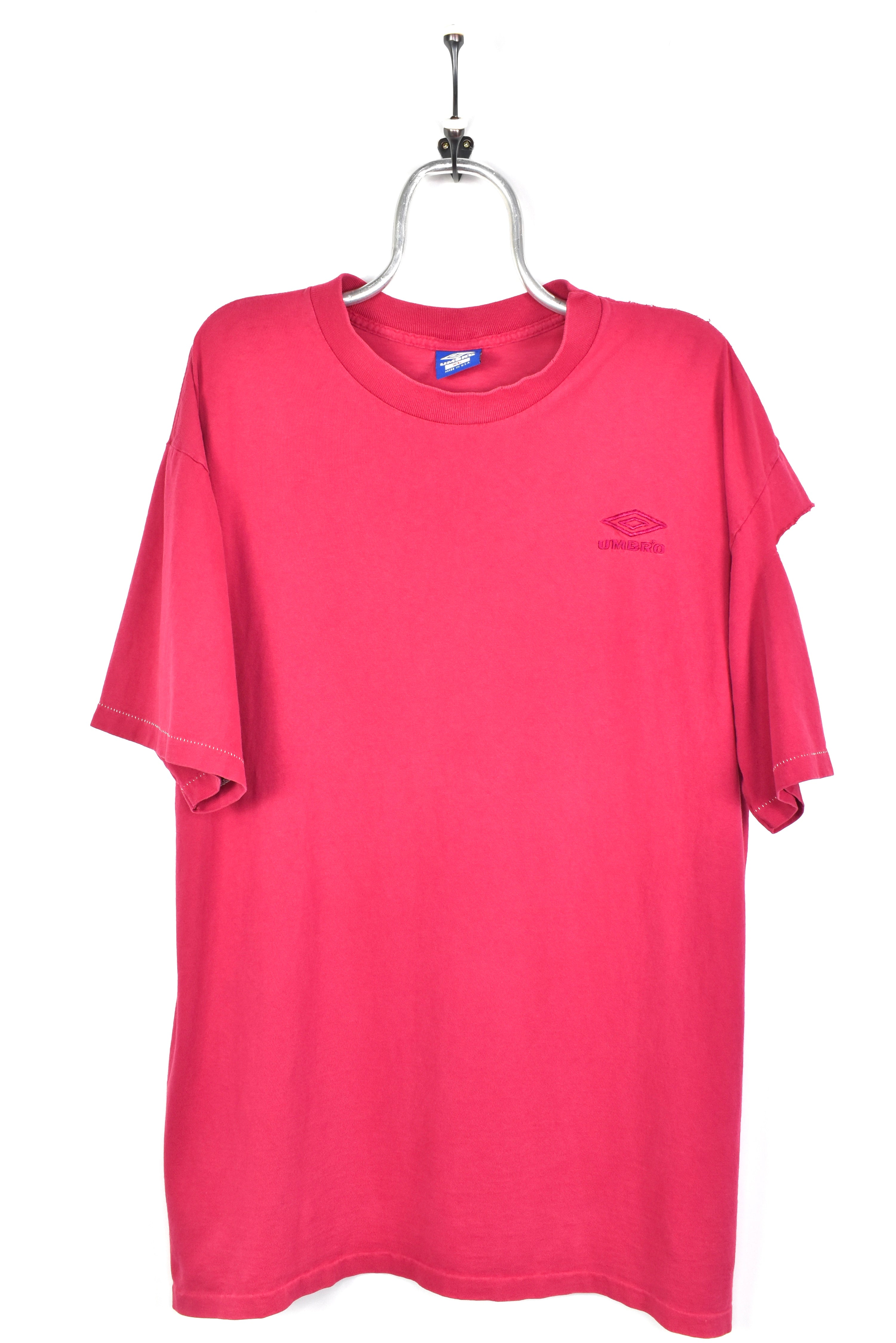 VINTAGE UMBRO EMBROIDERED BURGUNDY T-SHIRT | XL UMBRO