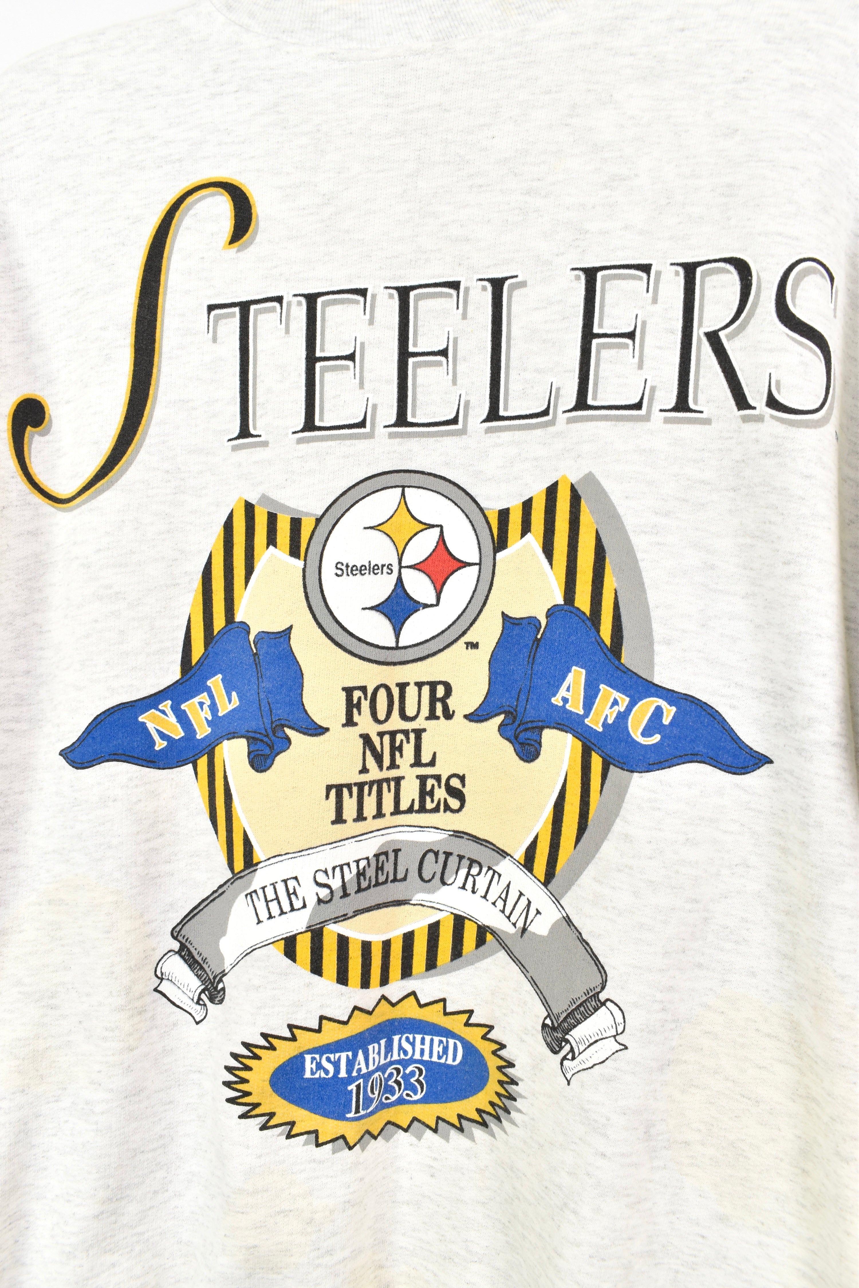 VINTAGE 1993 NFL PITTSBURGH STEELERS GREY SWEATSHIRT | LARGE PRO SPORT