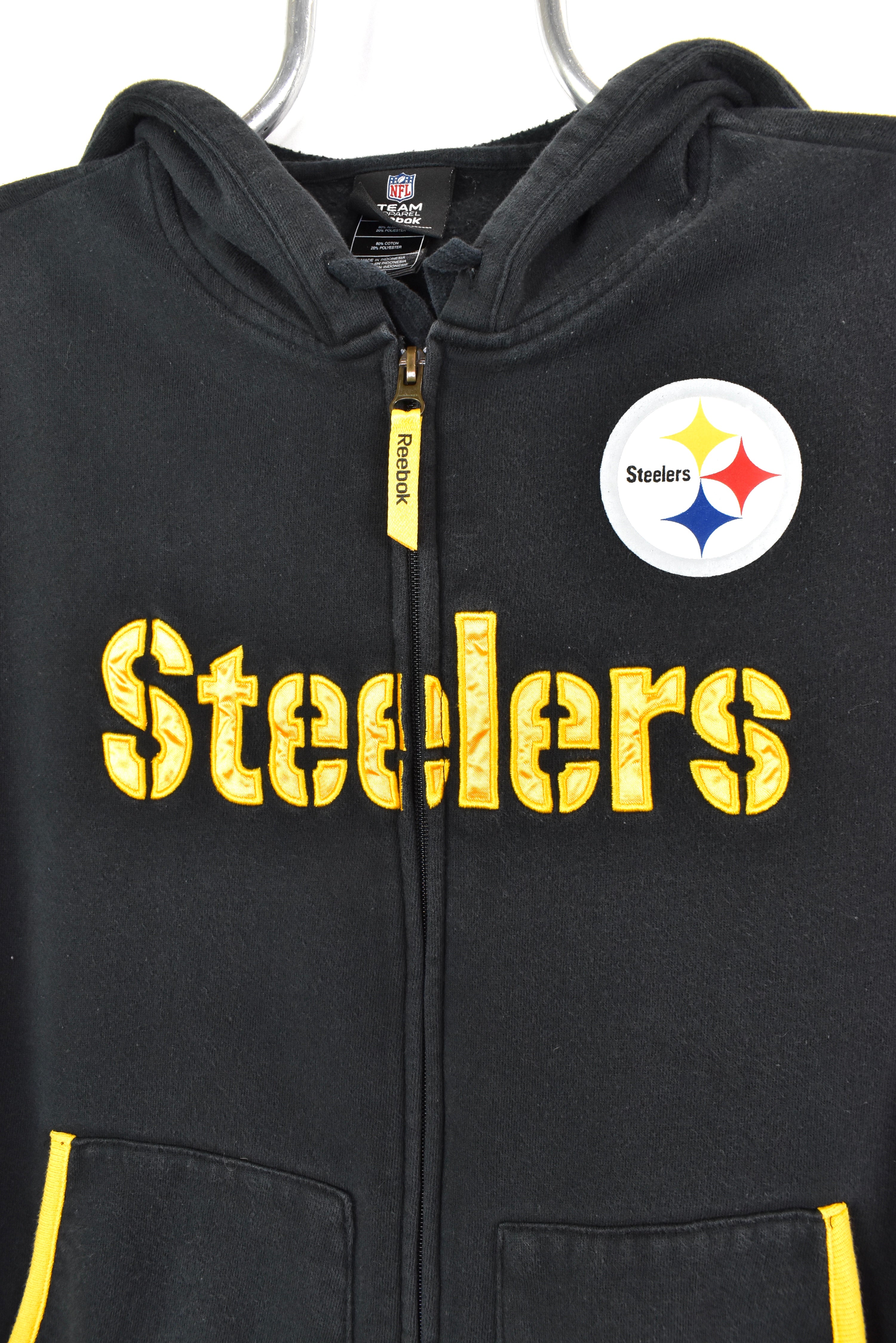 VINTAGE NFL PITTSBURGH STEELERS EMBROIDERED BLACK HOODIE | MEDIUM PRO SPORT