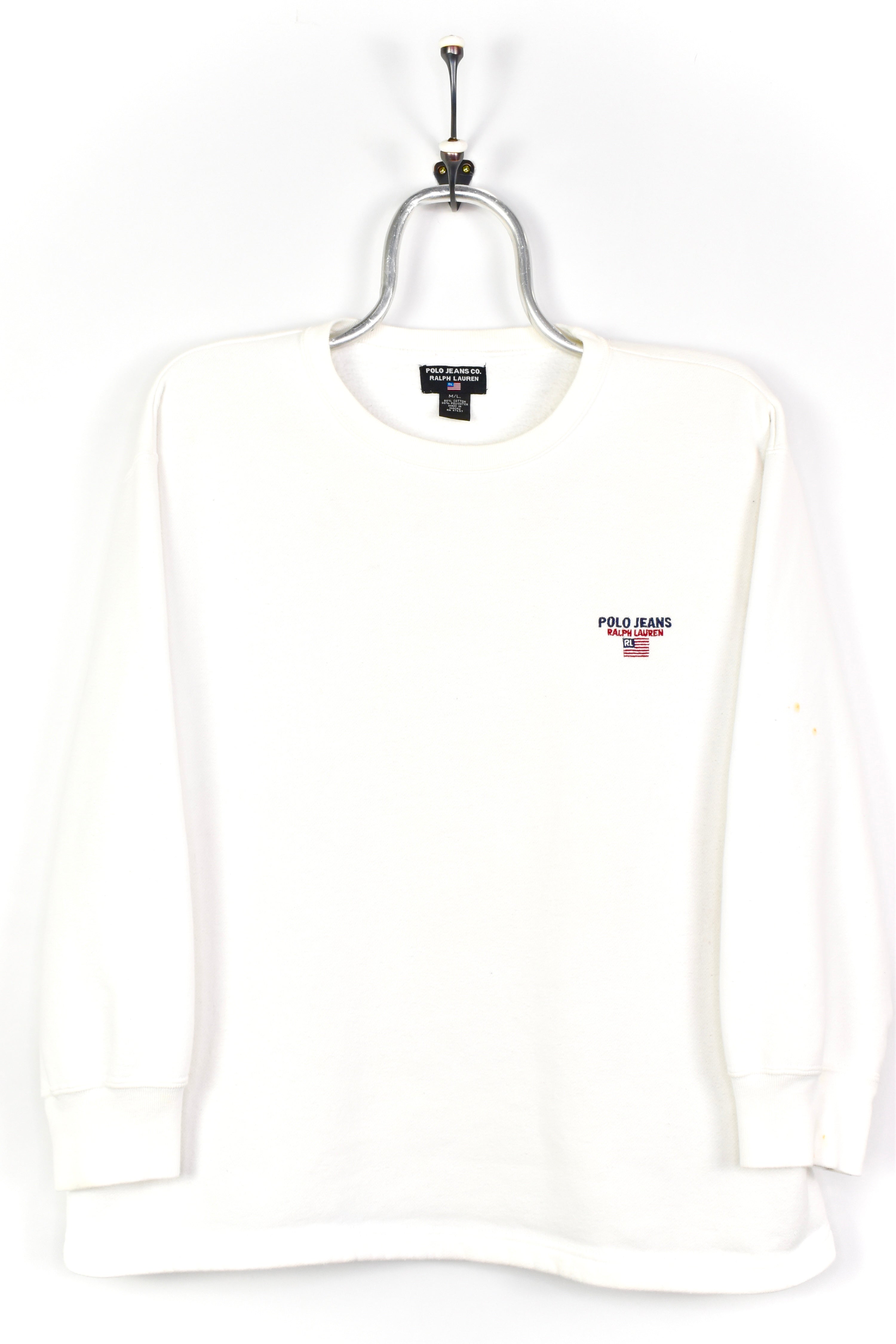 VINTAGE RALPH LAUREN EMBROIDERED WHITE SWEATSHIRT | LARGE RALPH LAUREN