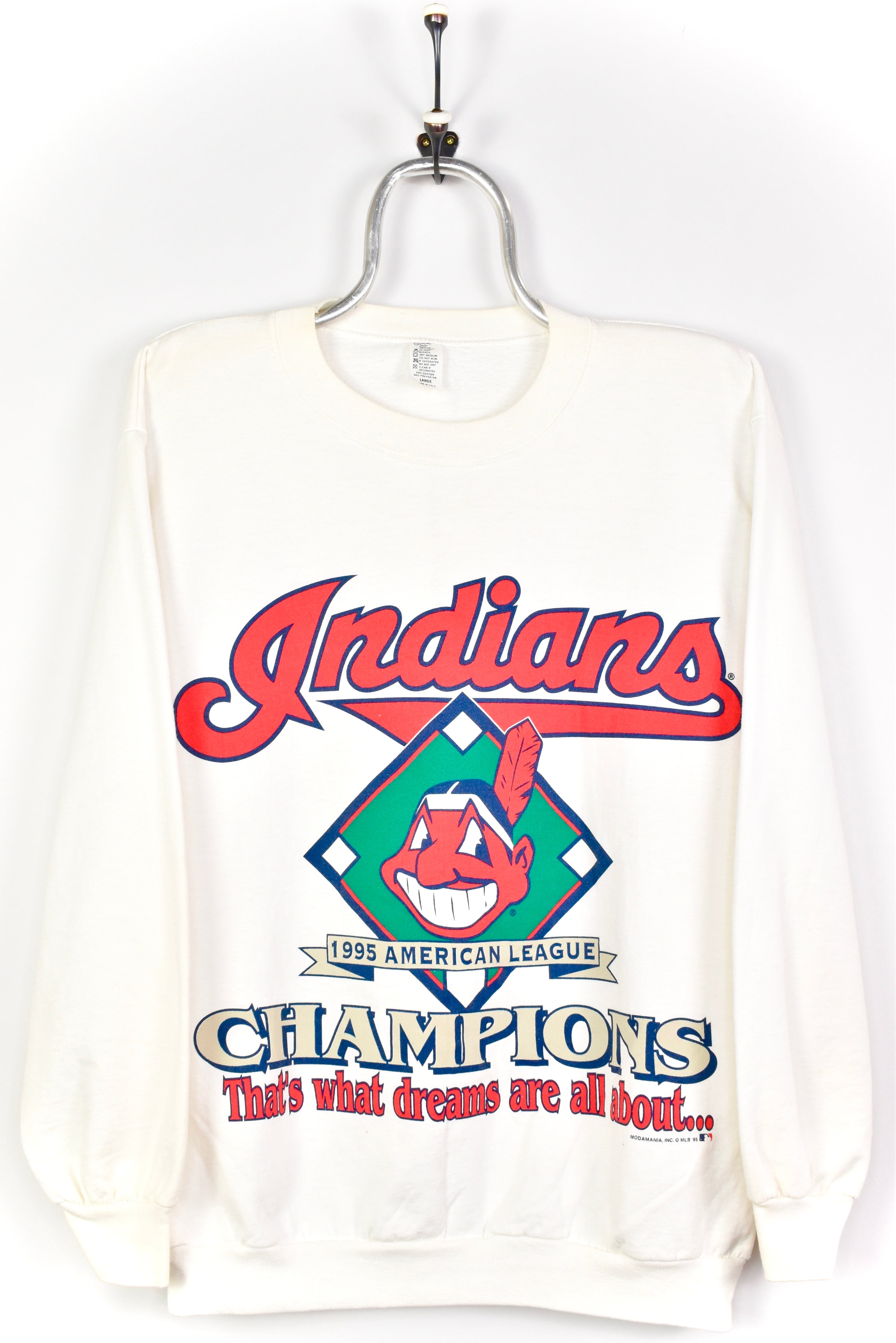 VINTAGE 1995 MLB CLEVELAND INDIANS WHITE SWEATSHIRT | LARGE PRO SPORT