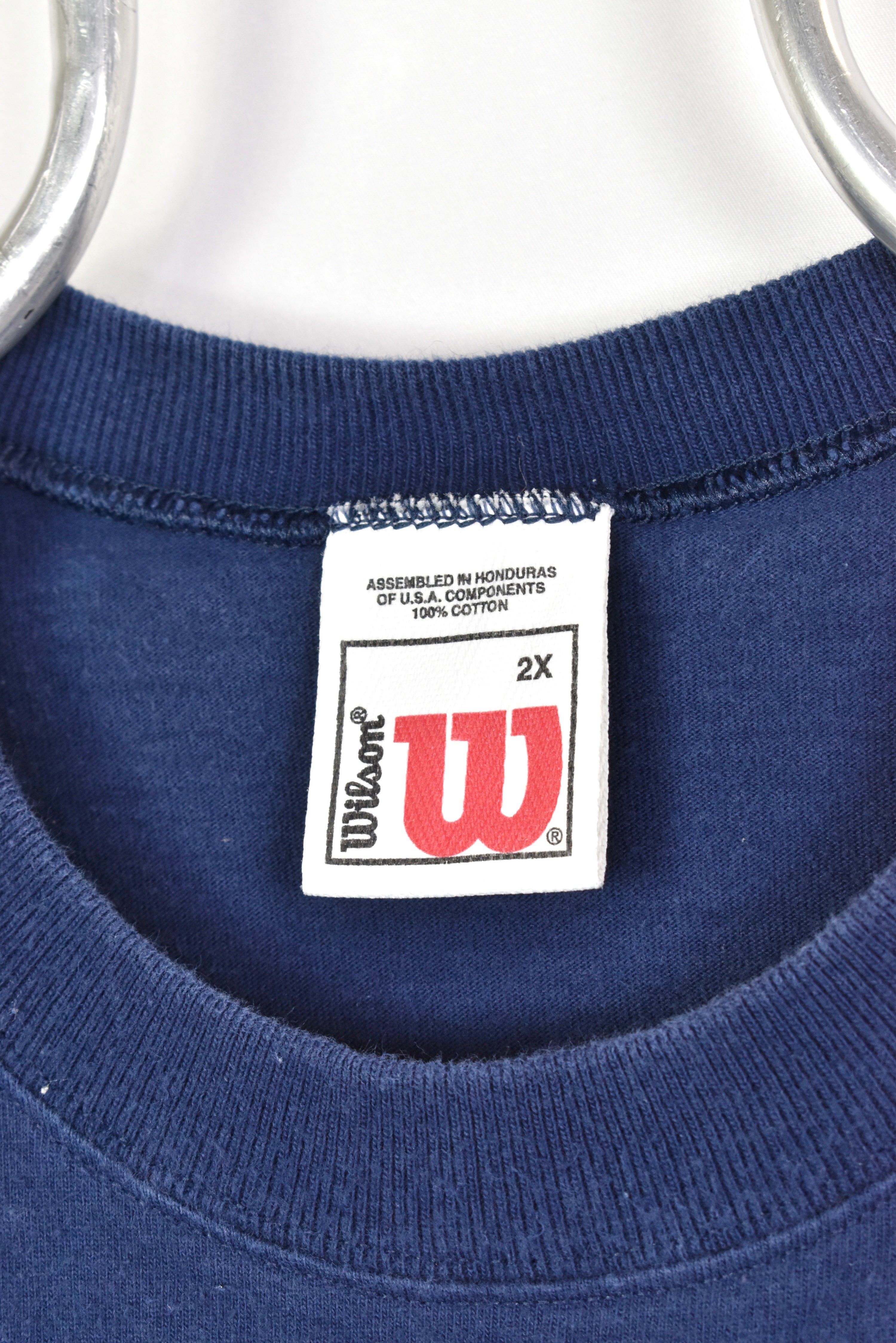 Vintage Wilson shirt, short sleeve embroidered tee - XXL, navy blue WILSON