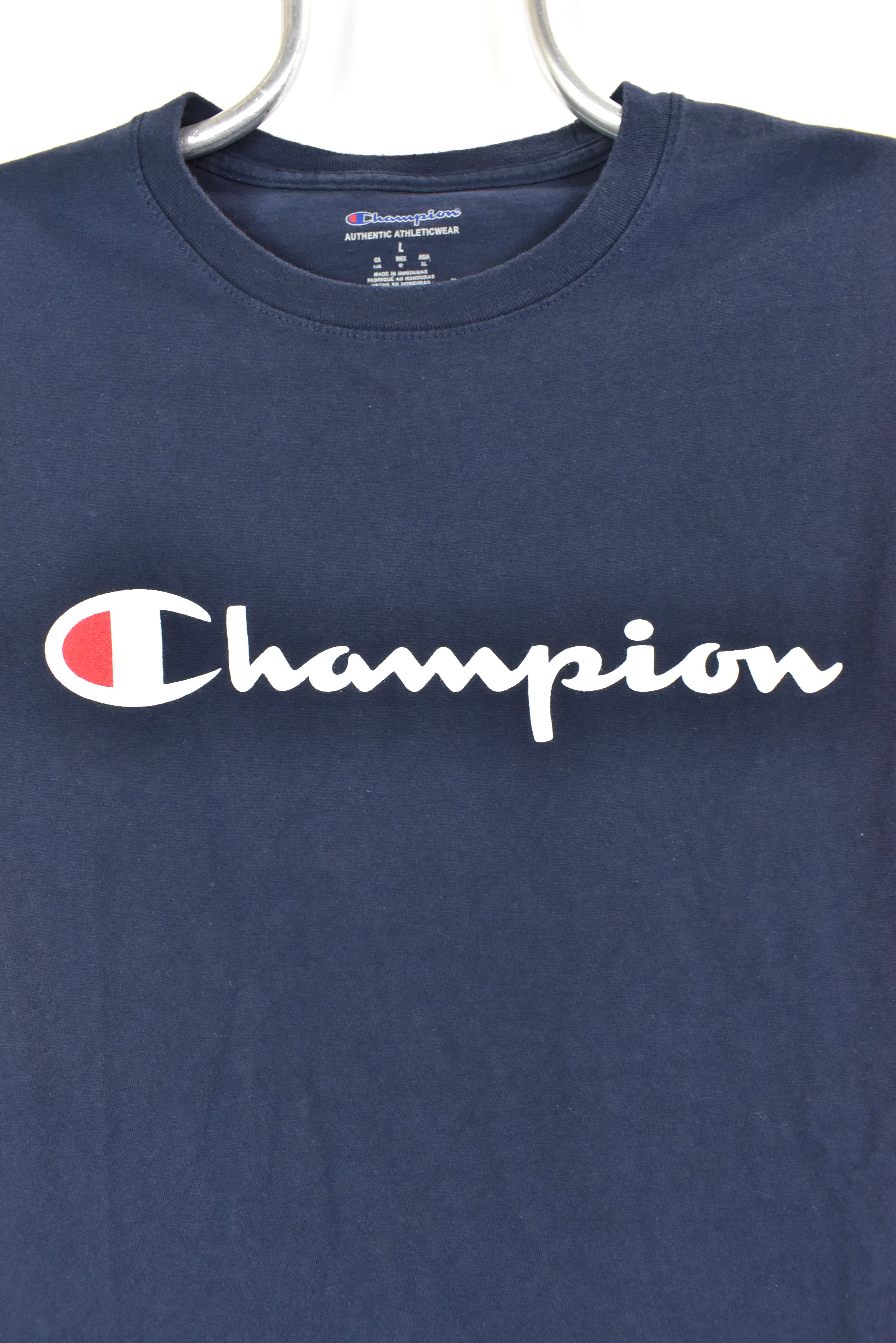 Modern Champion shirt, short sleeve graphic tee - medium, navy blue CHAMPION