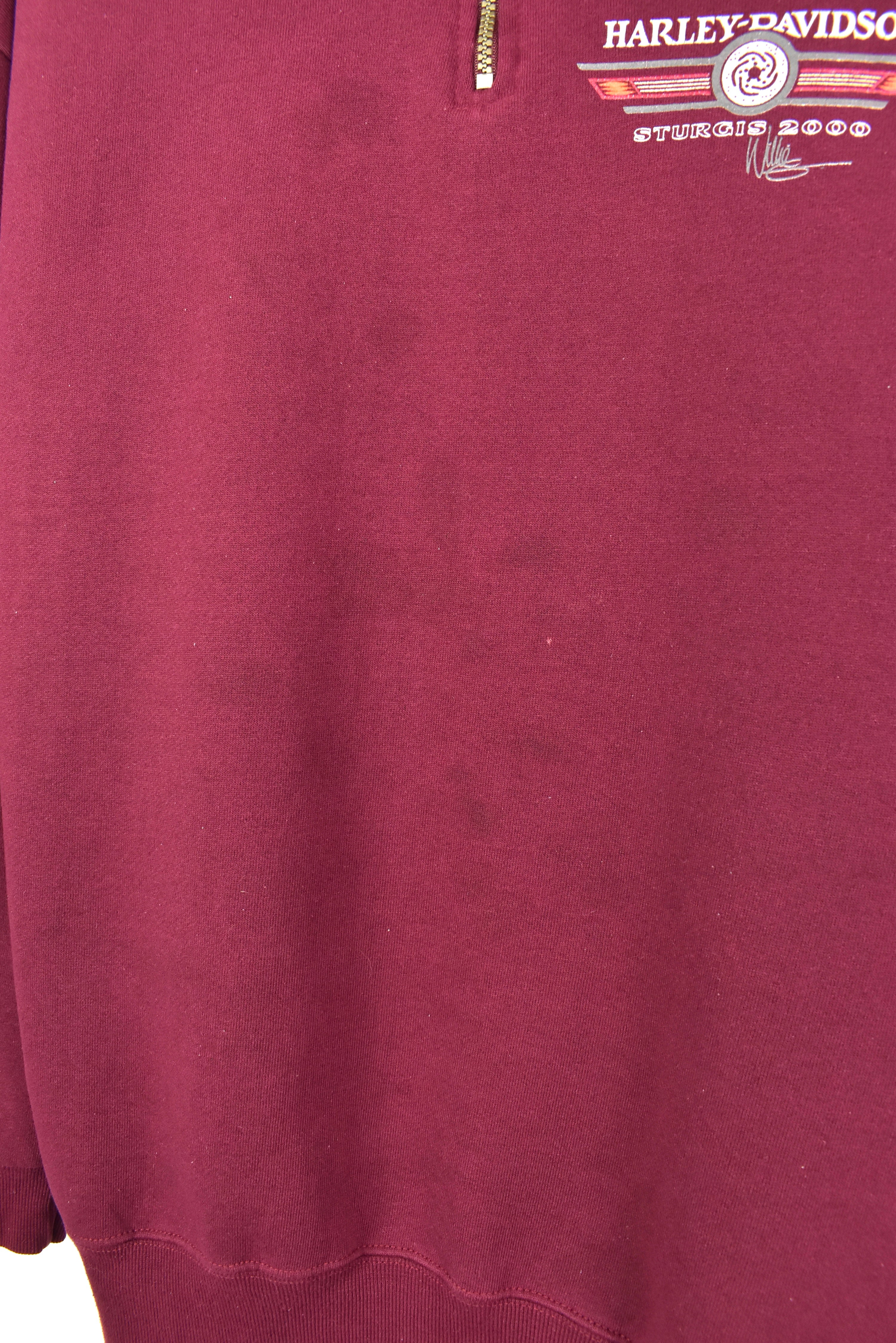 VINTAGE 2000 HARLEY DAVIDSON BURGUNDY 1/4 ZIP SWEATSHIRT | XL HARLEY DAVIDSON