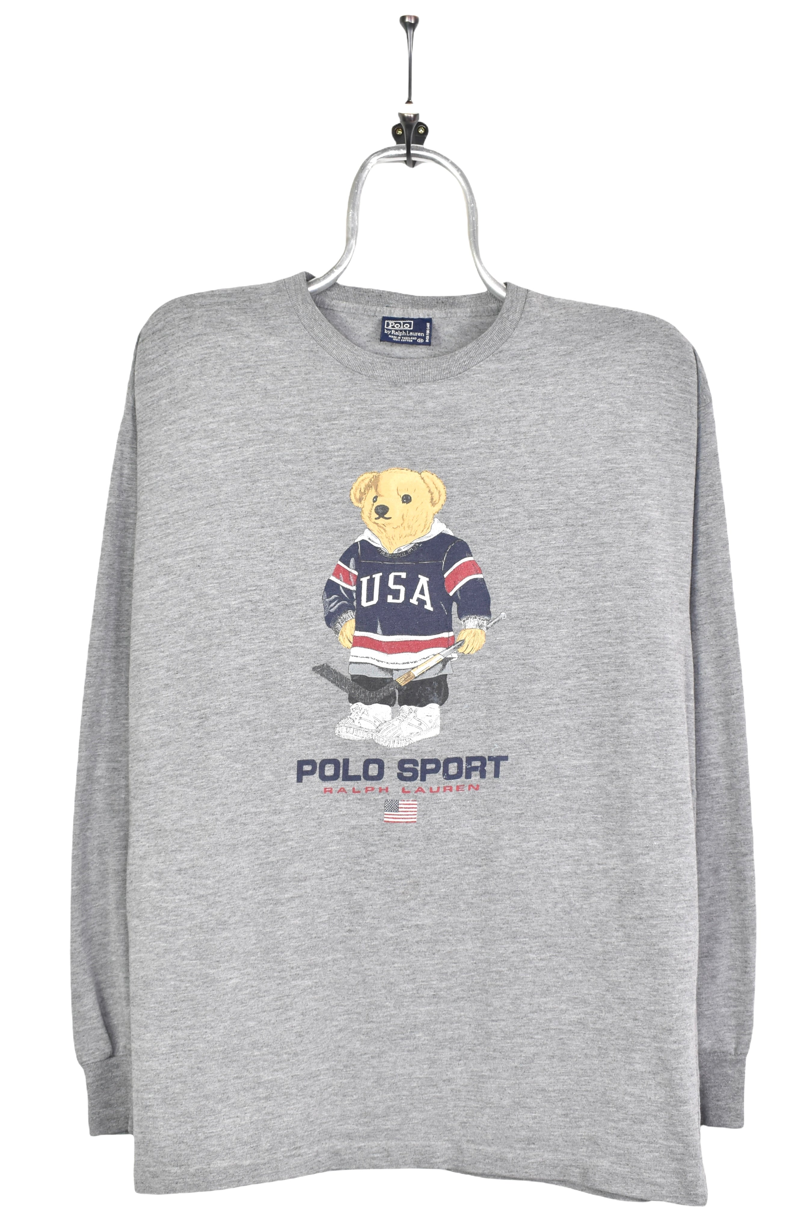 Vintage Ralph Lauren shirt, Polo sport bear long sleeve tee - M/L, grey RALPH LAUREN