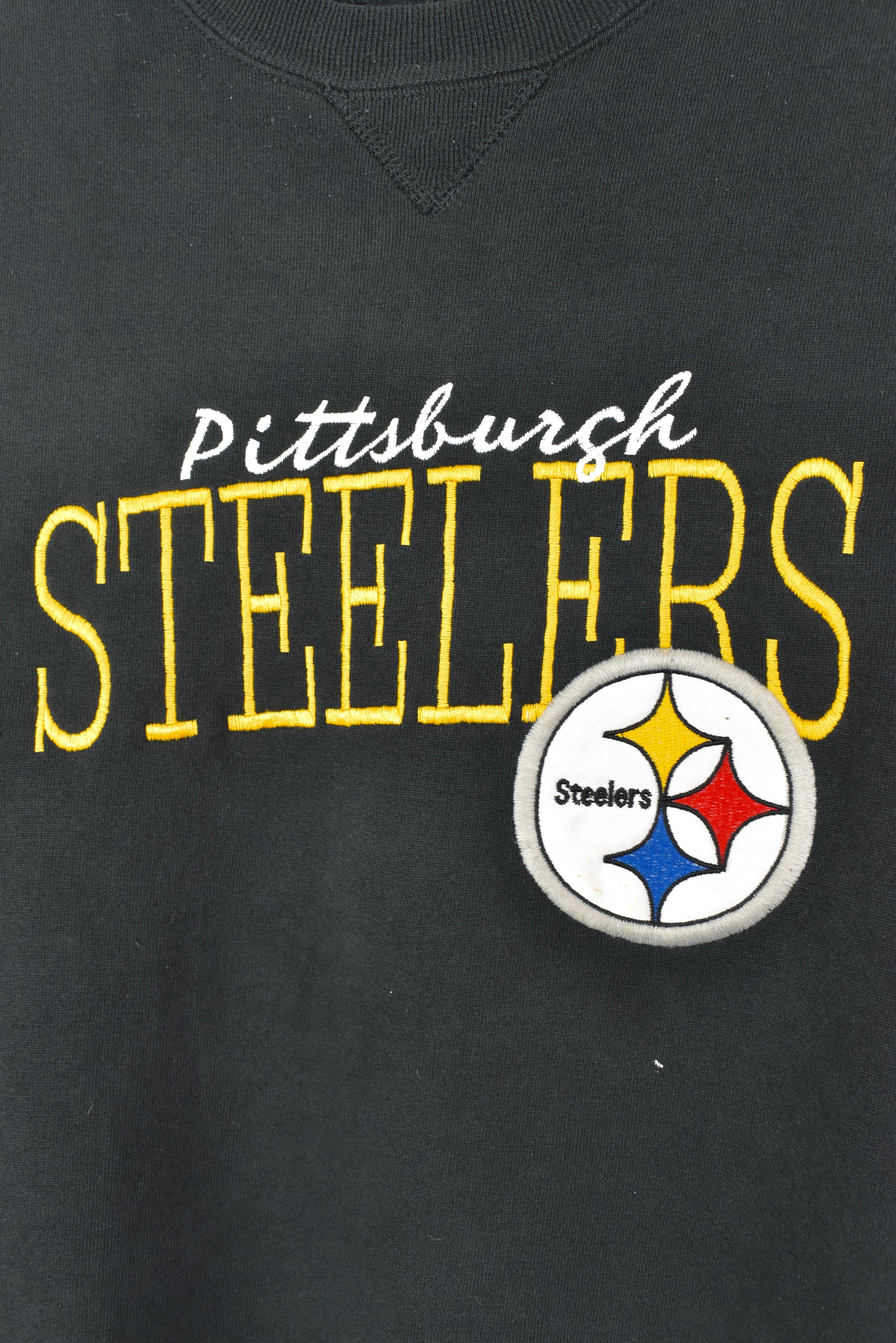 VINTAGE NFL PITTSBURGH STEELERS EMBROIDERED BLACK SWEATSHIRT | XL PRO SPORT