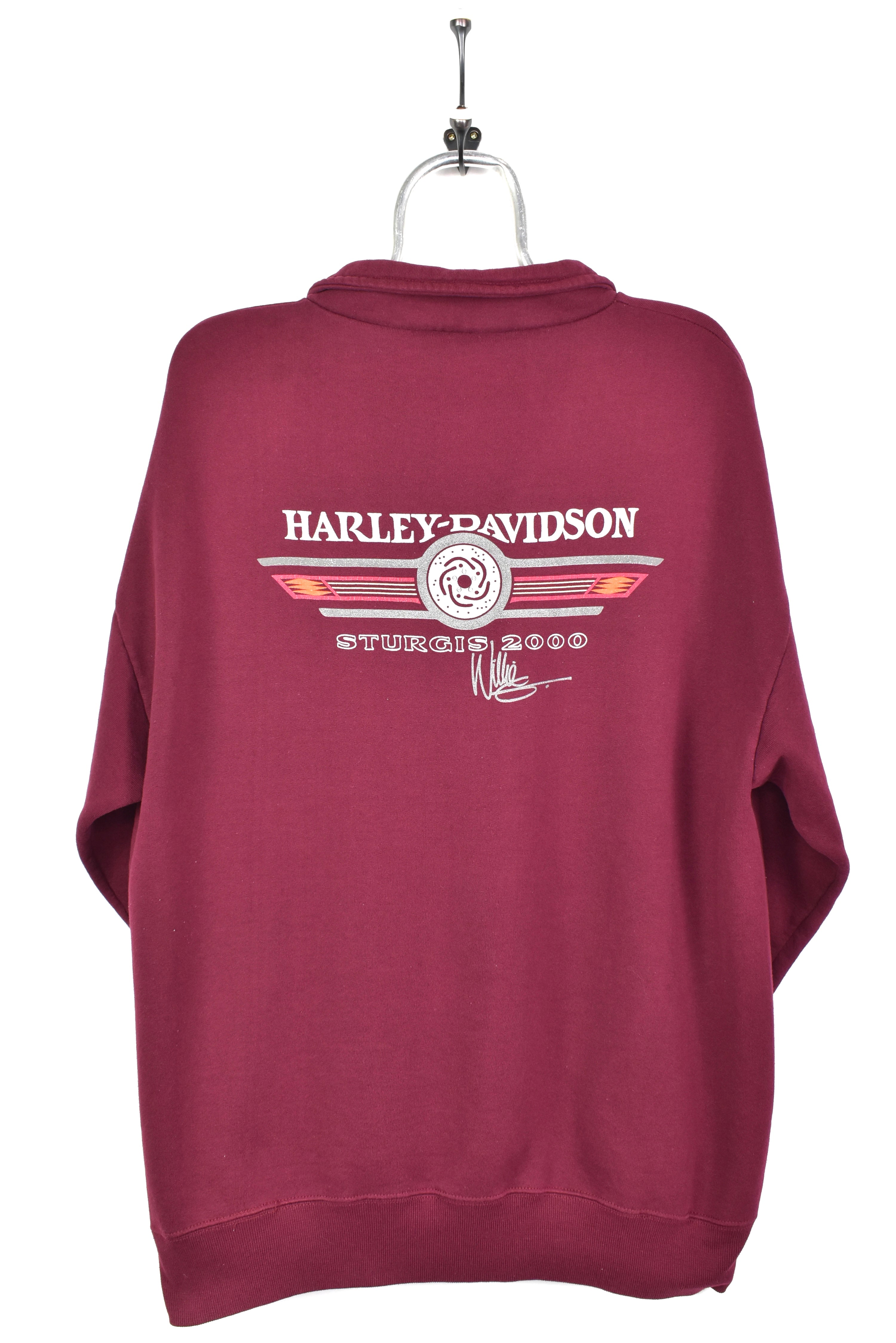 VINTAGE 2000 HARLEY DAVIDSON BURGUNDY 1/4 ZIP SWEATSHIRT | XL HARLEY DAVIDSON