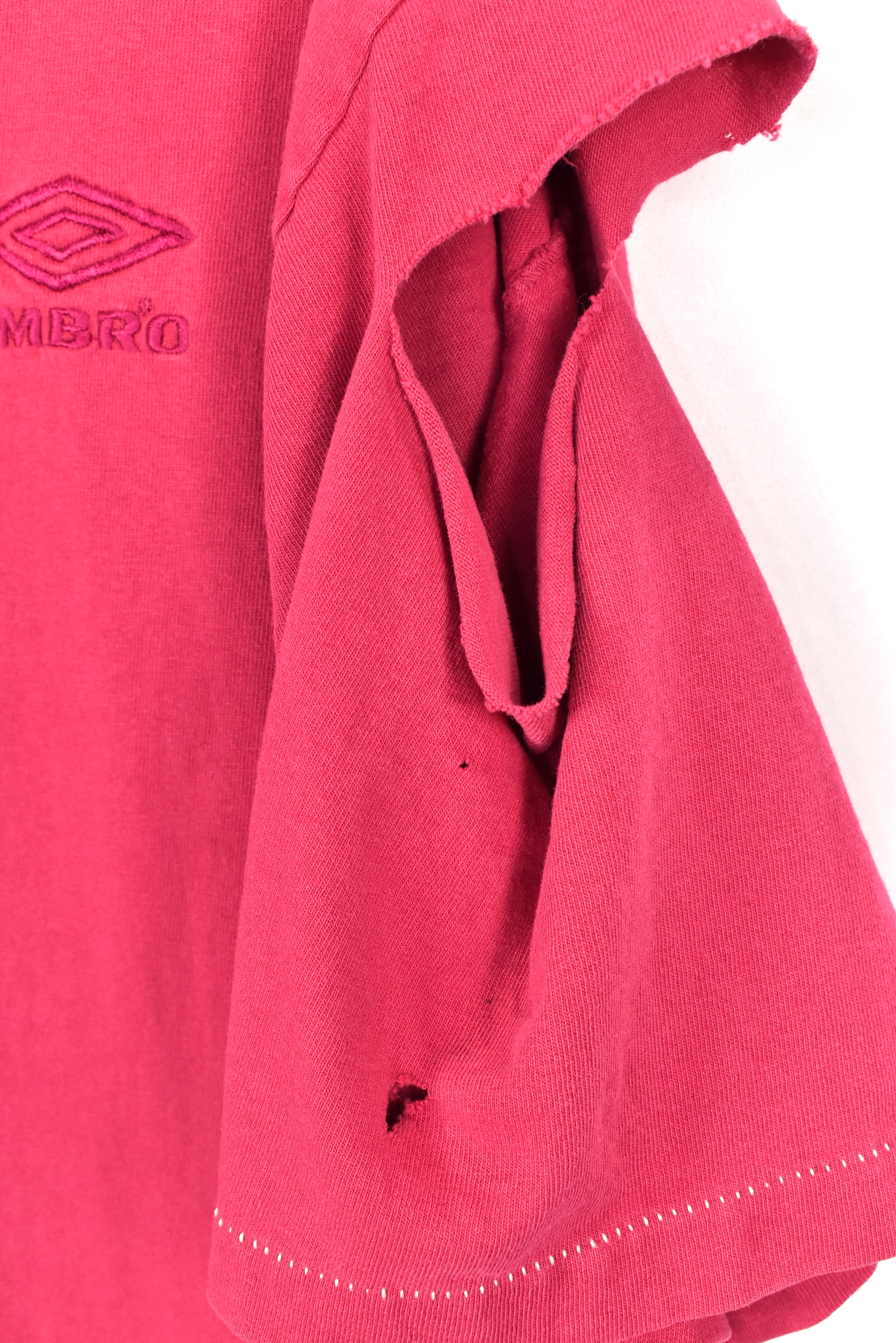 VINTAGE UMBRO EMBROIDERED BURGUNDY T-SHIRT | XL UMBRO