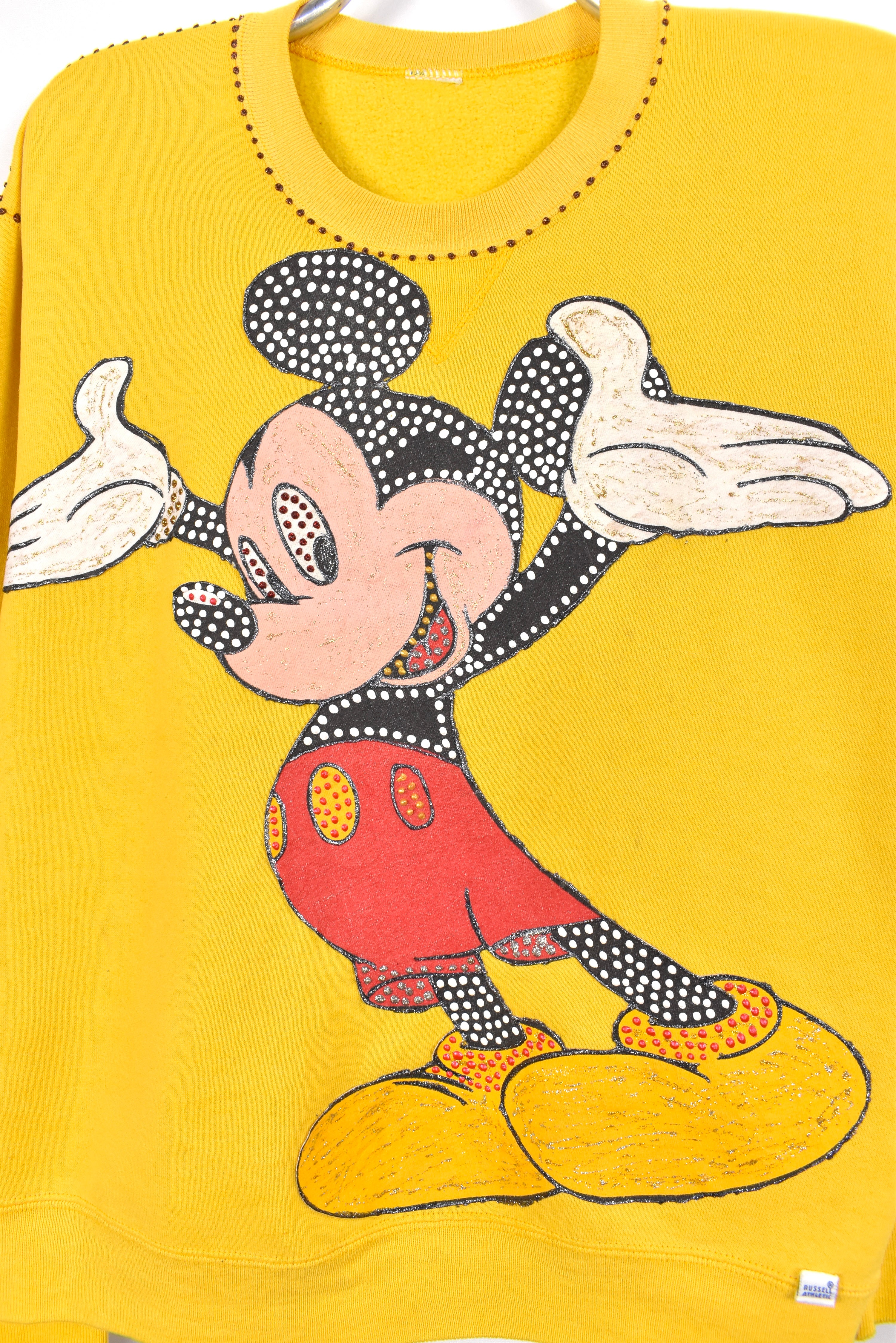 Custom Mickey Mouse sweatshirt, yellow graphic crewneck - AU S DISNEY / CARTOON