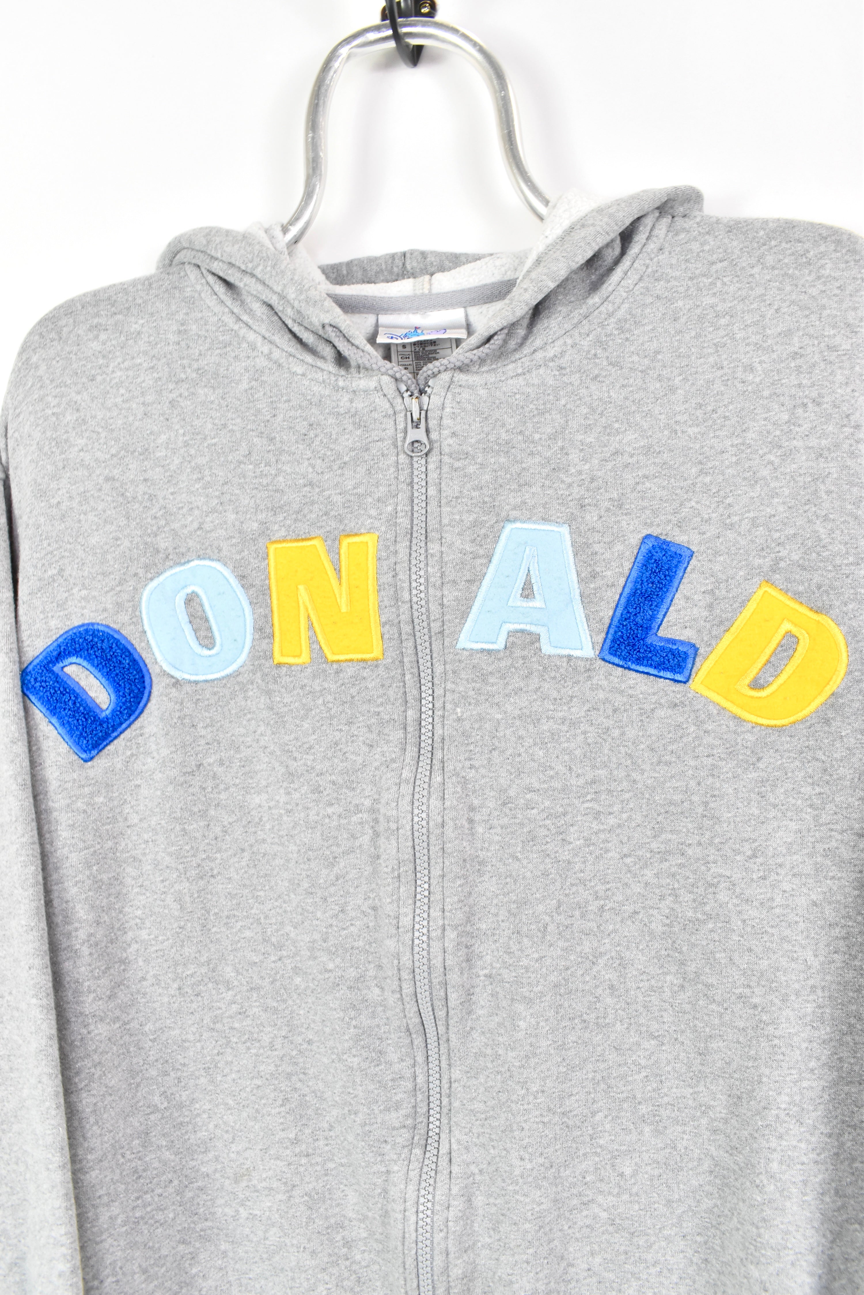 VINTAGE DISNEY DONALD DUCK EMBROIDERED GREY HOODIE | MEDIUM DISNEY / CARTOON