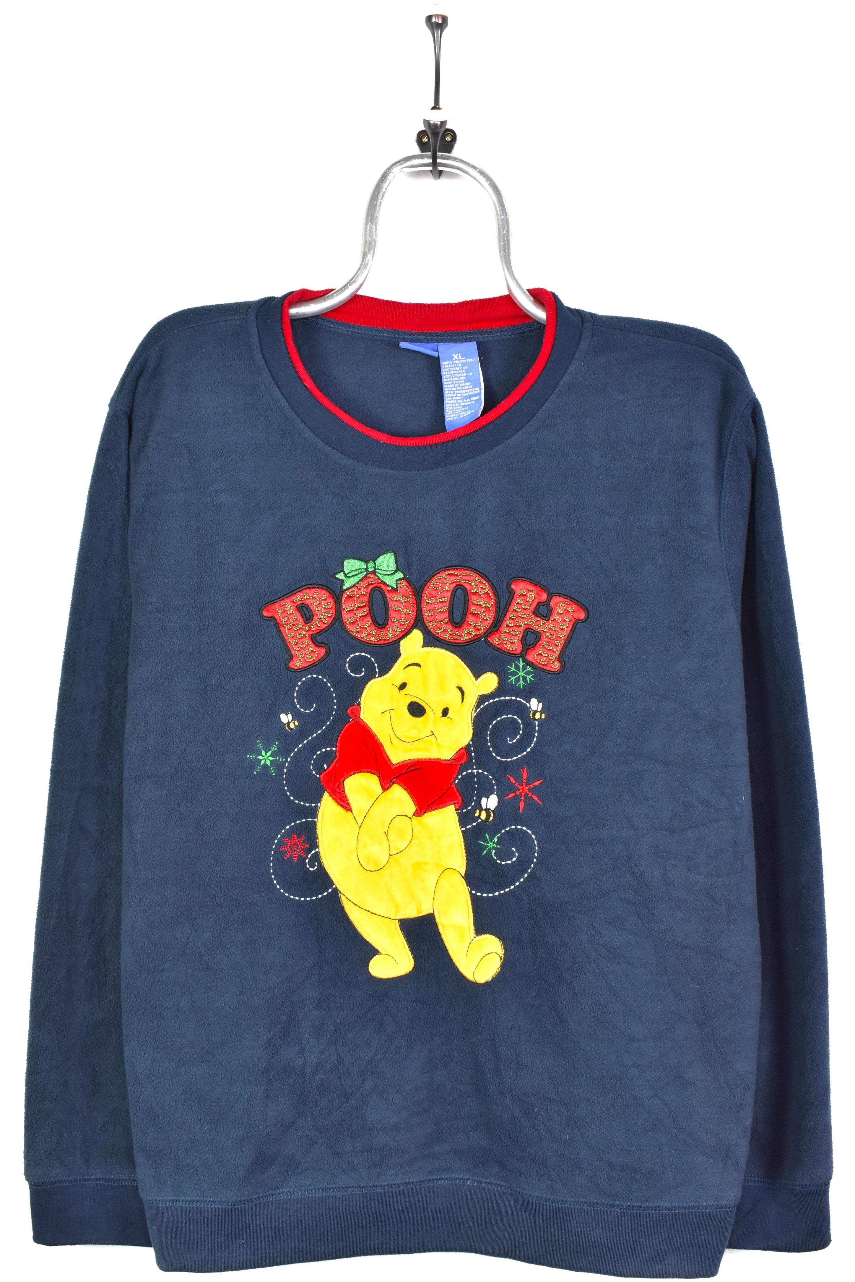 VINTAGE DISNEY POOH EMBROIDERED NAVY FLEECE SWEATSHIRT | LARGE DISNEY / CARTOON