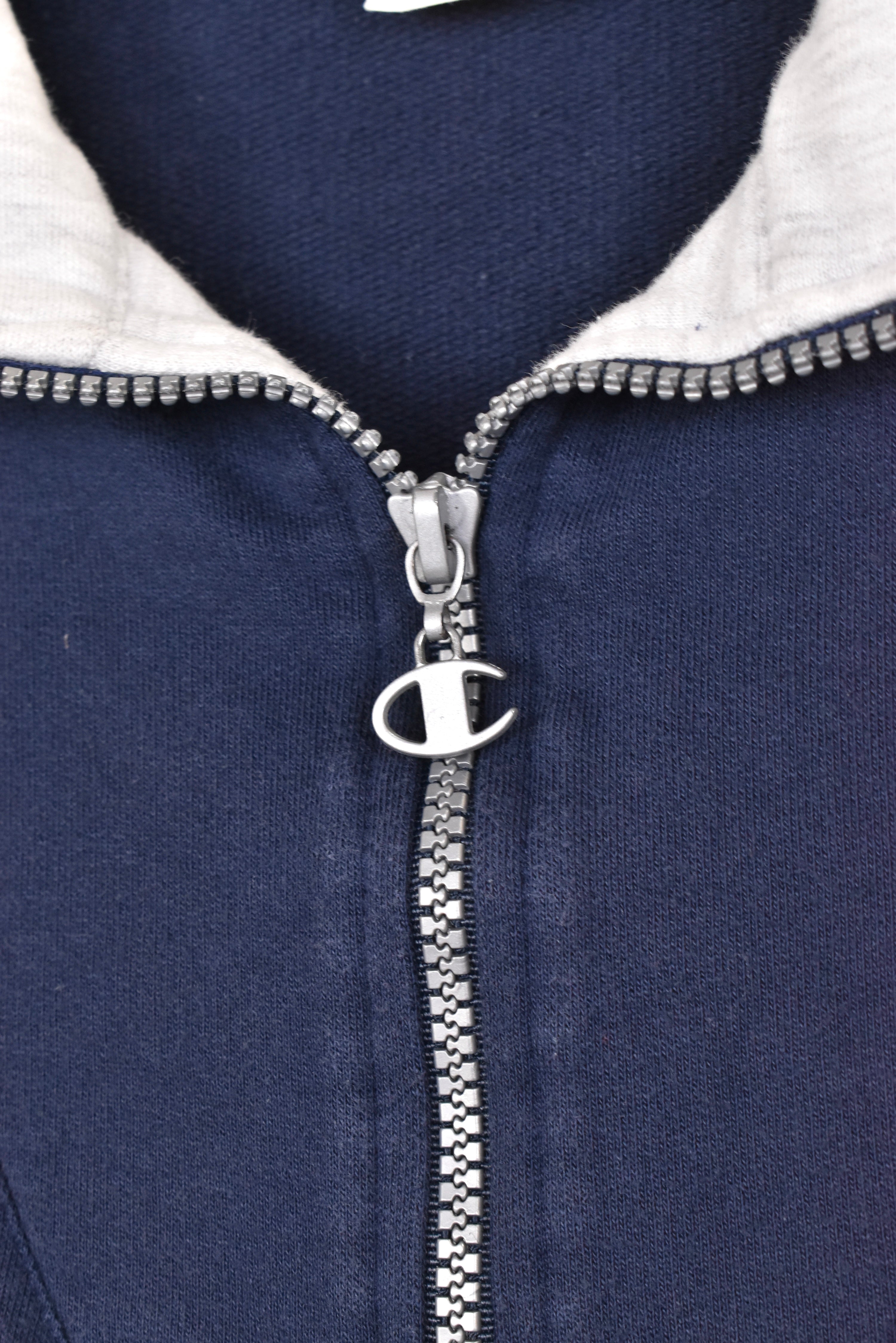 Vintage Champion sweatshirt, navy blue embroidered 1/4 zip jumper - AU XL CHAMPION