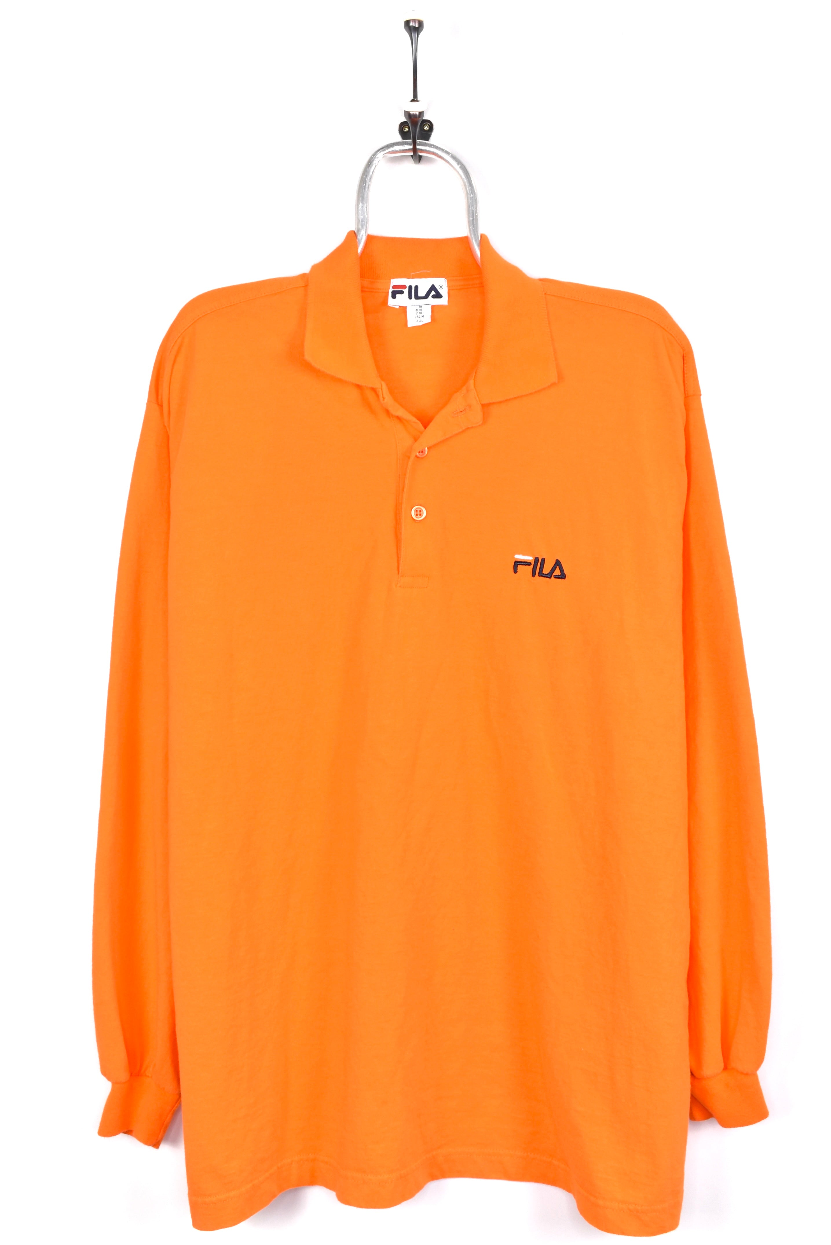 Vintage Fila polo shirt, orange long sleeve embroidered tee - AU XL FILA