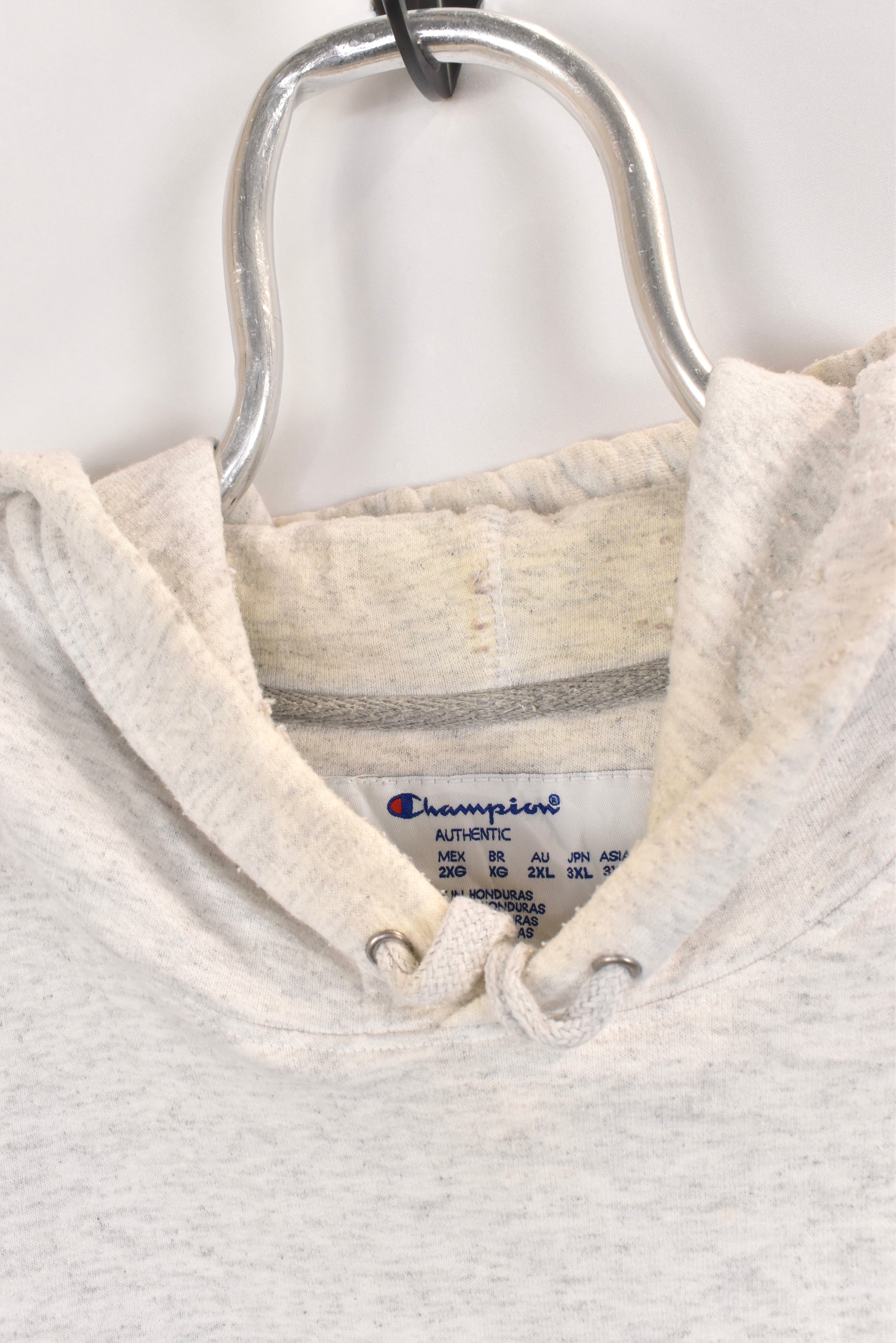 Vintage Champion hoodie, white graphic sweatshirt - AU XXL CHAMPION
